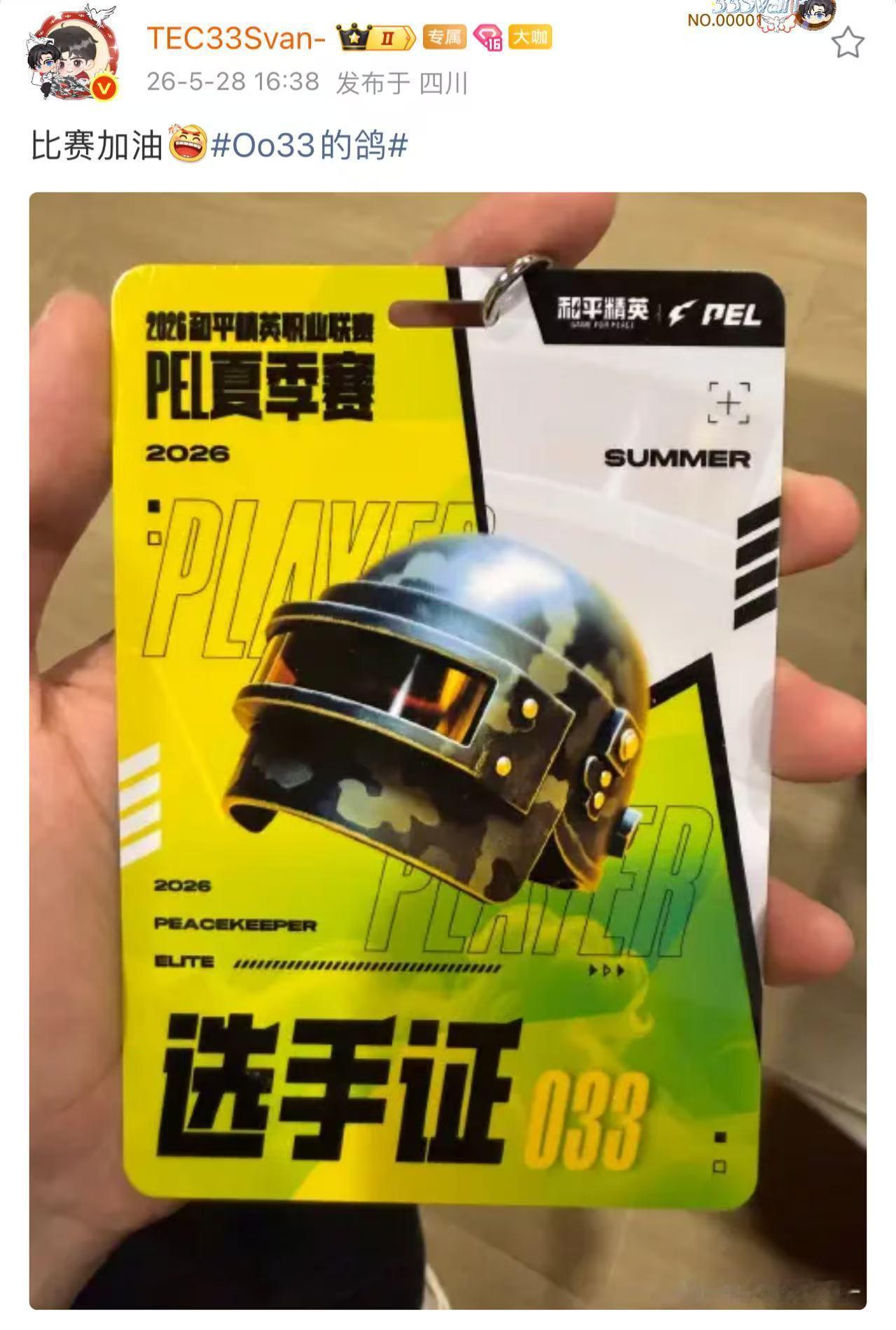 熟悉的033号选手证亮相，专属编号始终未变，见证选手一路成长与坚守。新...