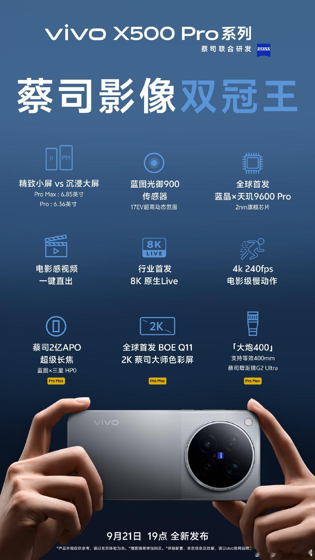 #蓝厂这次真要开启电影时代了#看完vivo X500系列的参数，我感觉我的手持相机都白买了，把那钱拿来买增距镜等配件不香吗？

蓝图光御900传感器，最高17EV超高动态范围、电影感视频一键直出，还有4K 240fps电影级慢动作，以及行业首发8K原生Live，香迷糊了[泪奔]

下次出活动只带个手机就行了！ ​