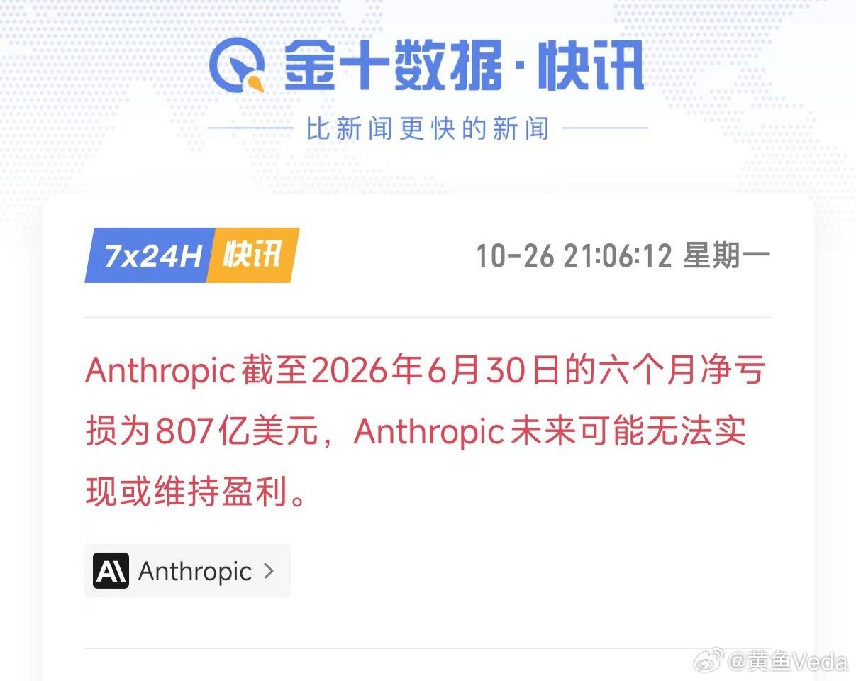 Anthropic截至2026年6月30日的六个月净亏损为807亿美元，Anthropic未来可能无法实现或维持盈利。

被国产AI紧追不舍，很难赚钱。 ​​​​