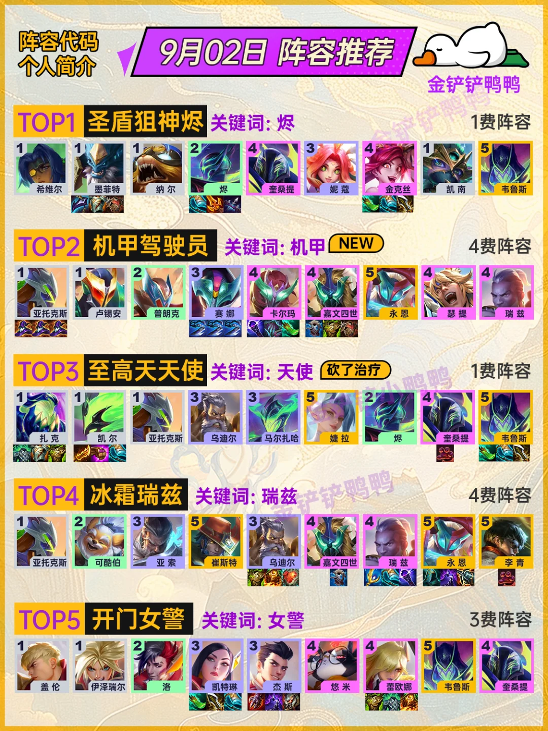 姐妹们，9月2日 上分就玩这些阵容！