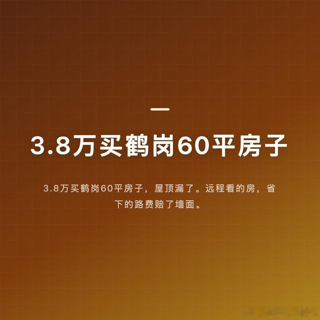 3.8万在鹤岗买60平的房子，装修又花了4万多。江苏有位姑娘是远程买的，全程没实地看一眼：冬天屋顶的积雪盖住了漏水的印子，中介拍视频还特意避开了那几个漏水点。等雪化开，墙面已经溃烂。

便宜是真便宜，坑也是真坑。省下的看房路费，最后都得从别处补回来。#江苏姑娘网购鹤岗房搬进去后傻眼# ​