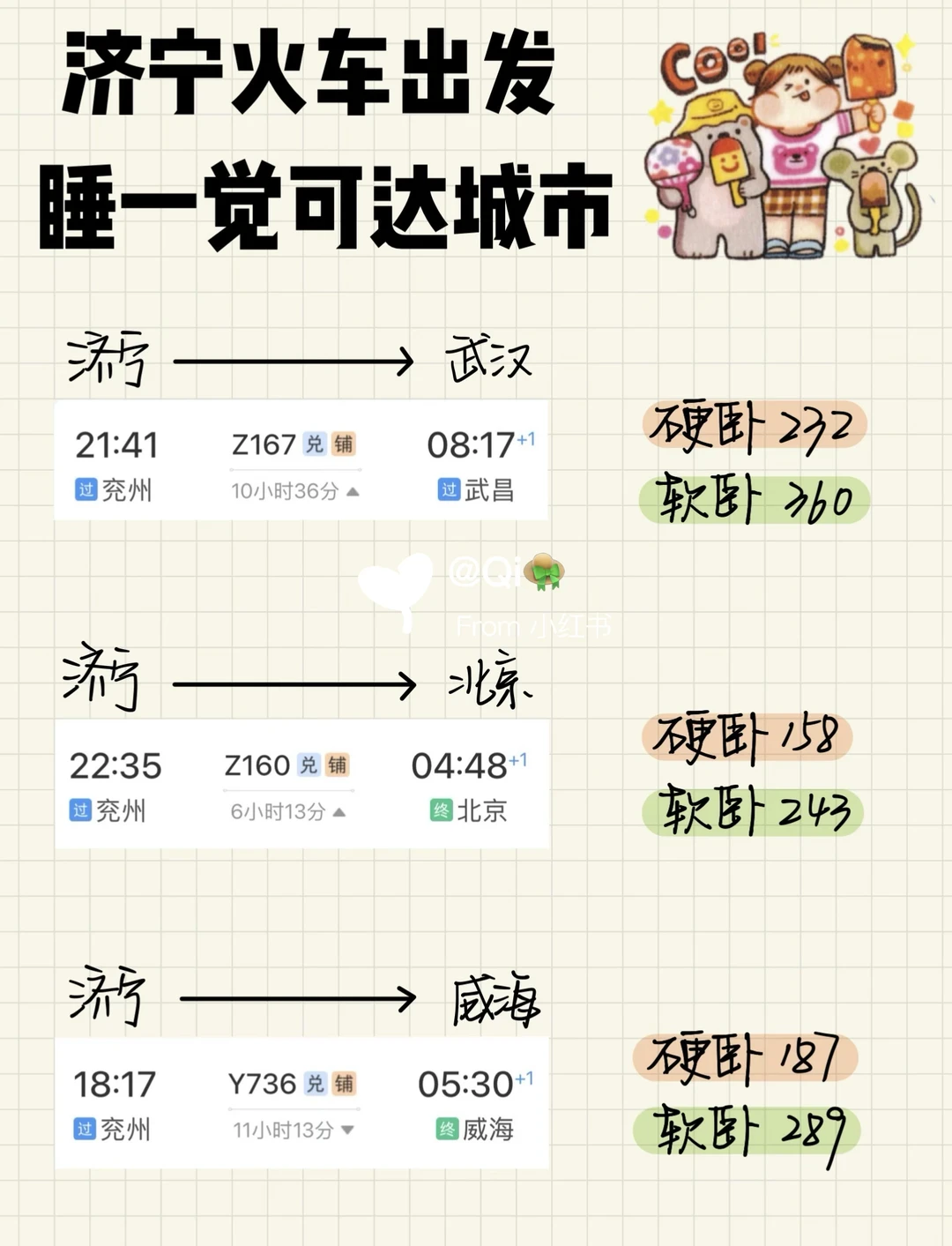 济宁🚄出发 卧铺一夜可达城市
