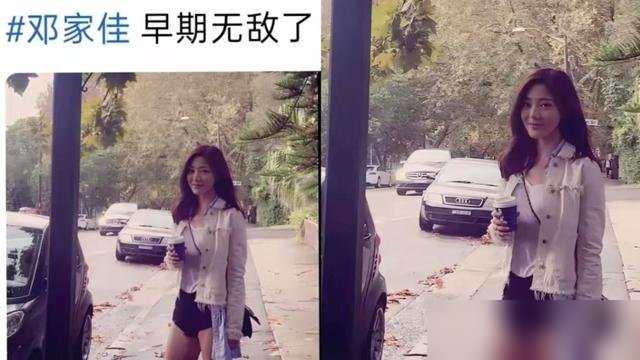 这腿，放现在得被骂“胖”。
邓家佳早年这组街拍，白流苏短夹克，黑高腰短裤，过膝靴一蹬，手里攥杯咖啡回头。没清场，没冷白皮滤镜，路人和小店全在背景里杵着。
那会儿不兴白幼瘦，姑娘们练的是平肩和紧实的小腿肚子。短裤配长靴，要的就是那股饱满挺拔的劲儿。
再看她这张脸，没韩式平眉，没精修到毛孔消失。就