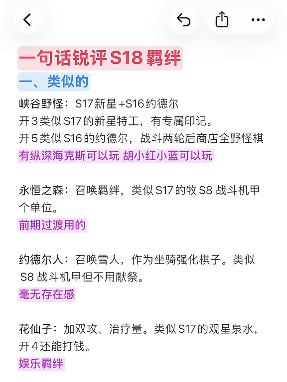 一句话锐评S18羁绊效果