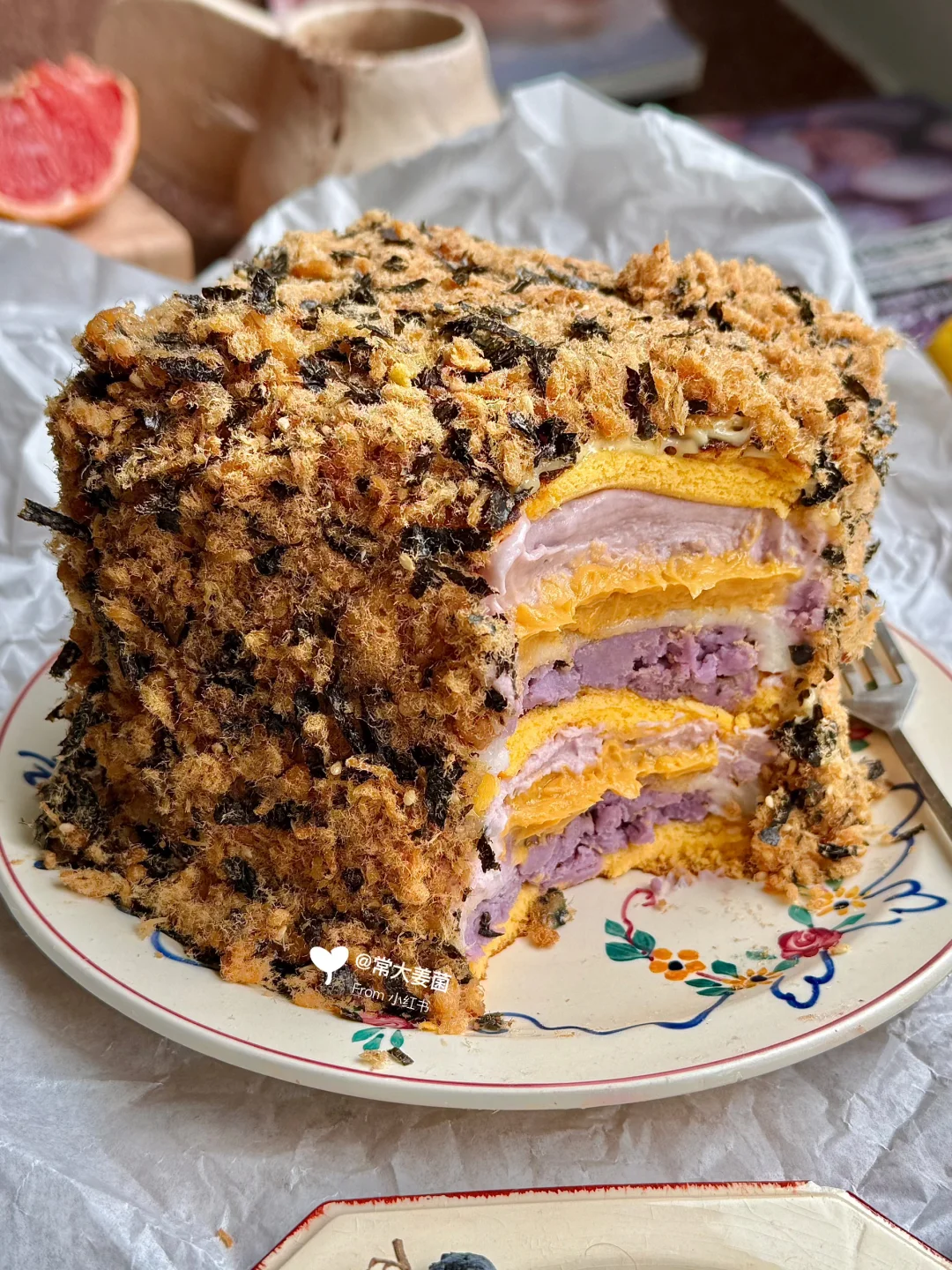 海苔肉松芋泥蛋黄麻薯虎皮蛋糕🧀🥄
