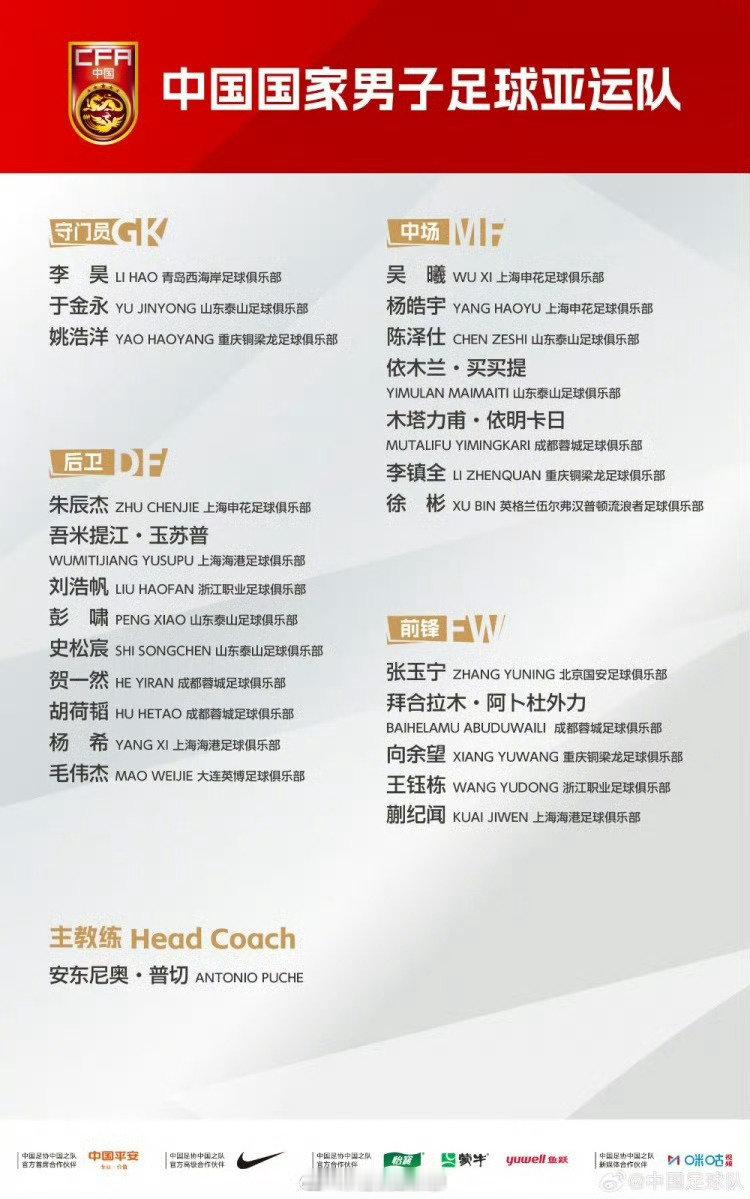 #国足U23亚运会大名单# 吴曦还能踢？感觉都是上古老登级别的球员了。那不成给孙继海也喊上呗，难道国足真的没人可选了吗[摊手] ​