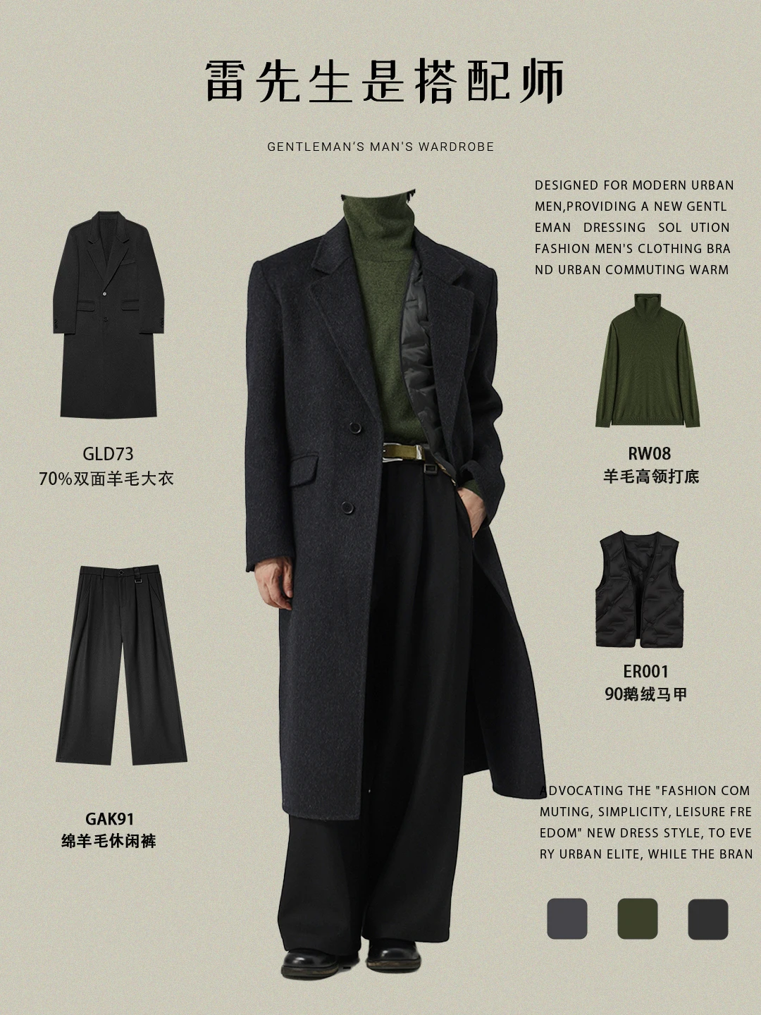 30+男士冬季衣橱三色大衣搞定所有高级场面