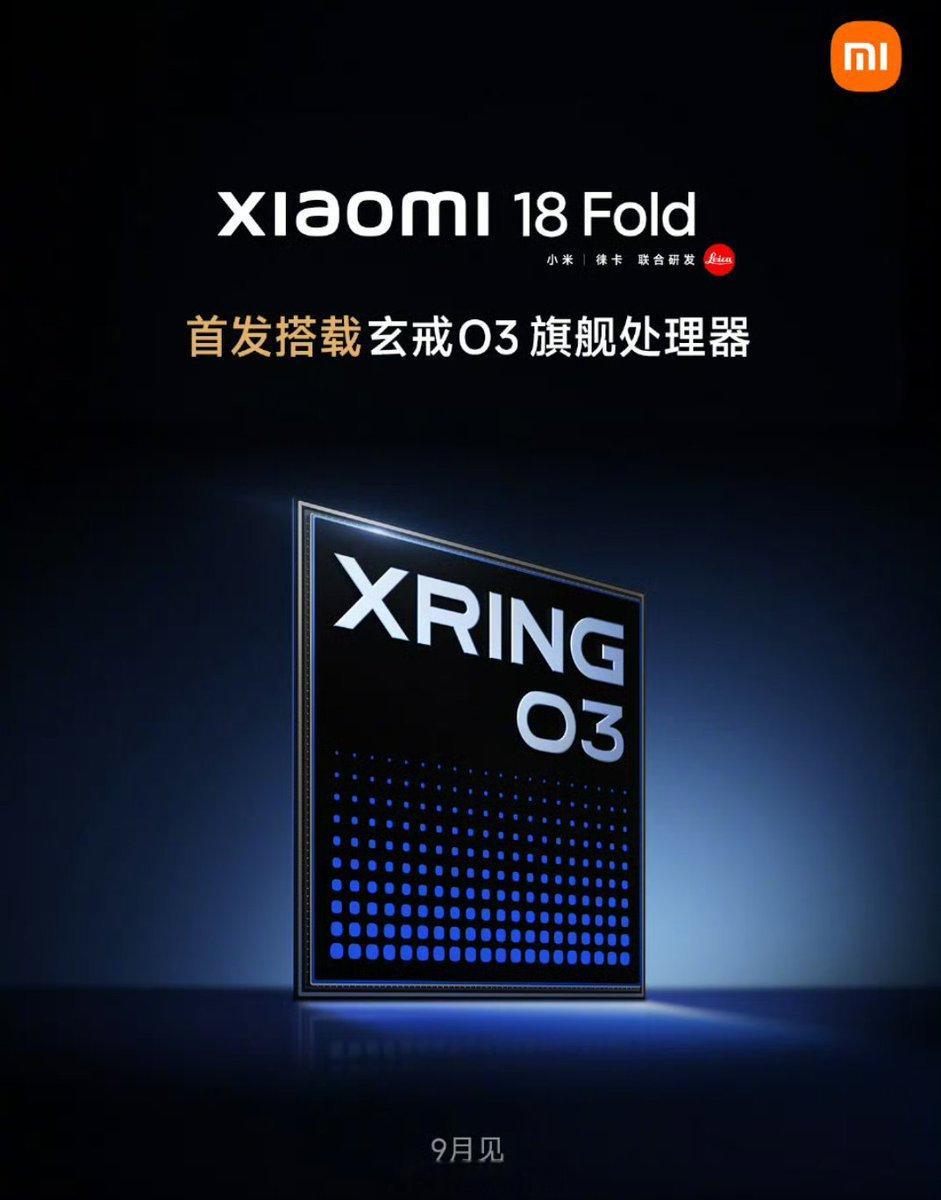 #小米18Fold# 9月发布硬刚苹果，折叠旗舰小米18 Fold，自研旗舰SoC玄戒O3+自研OS+自研AI，buff叠满了。 ​​​​