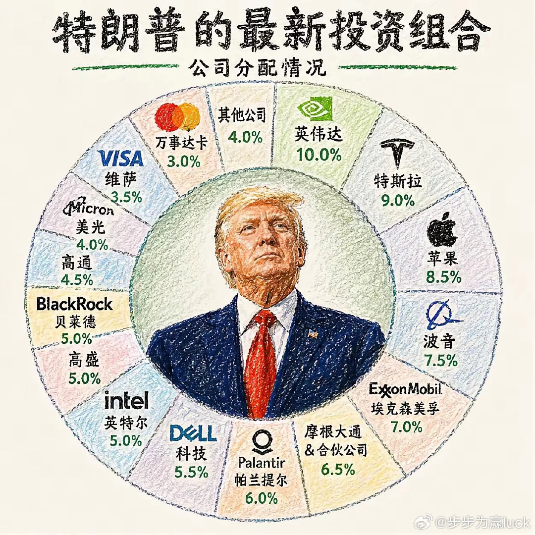 特朗普投资组合，最多的英伟达持仓10%，这和我个股上限15%，有异曲同工之处。
普通散户要牢记，投资要分散，全球股王都做不到的。
# 今日看盘##a股##股票﻿ ﻿##财经﻿# ​