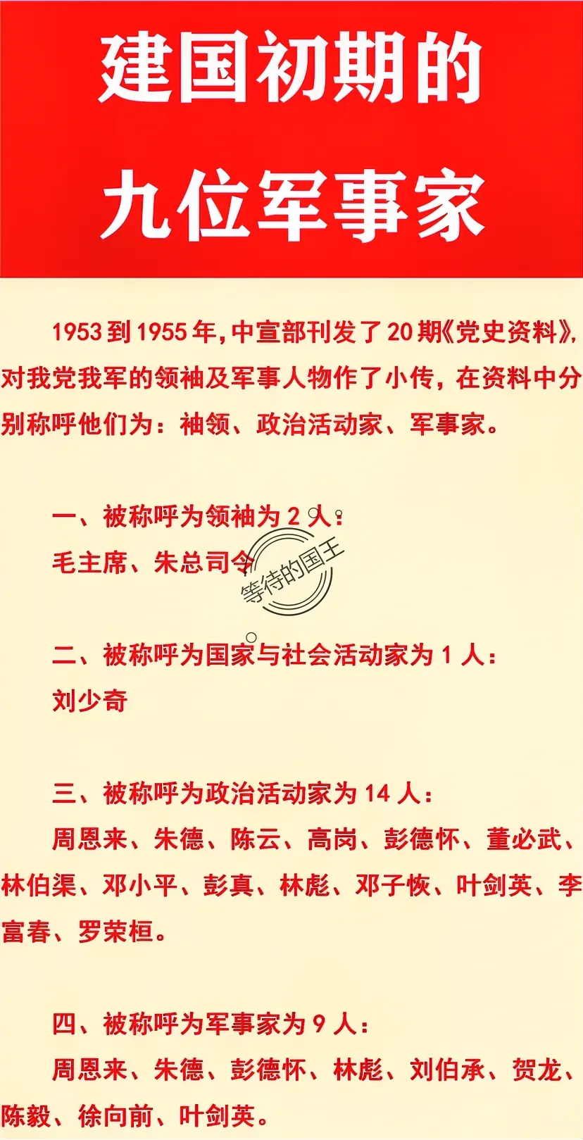 建国初期的九位军事家。