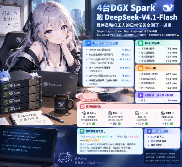 4台DGX Spark跑DeepSeek-V4.1-Flash
