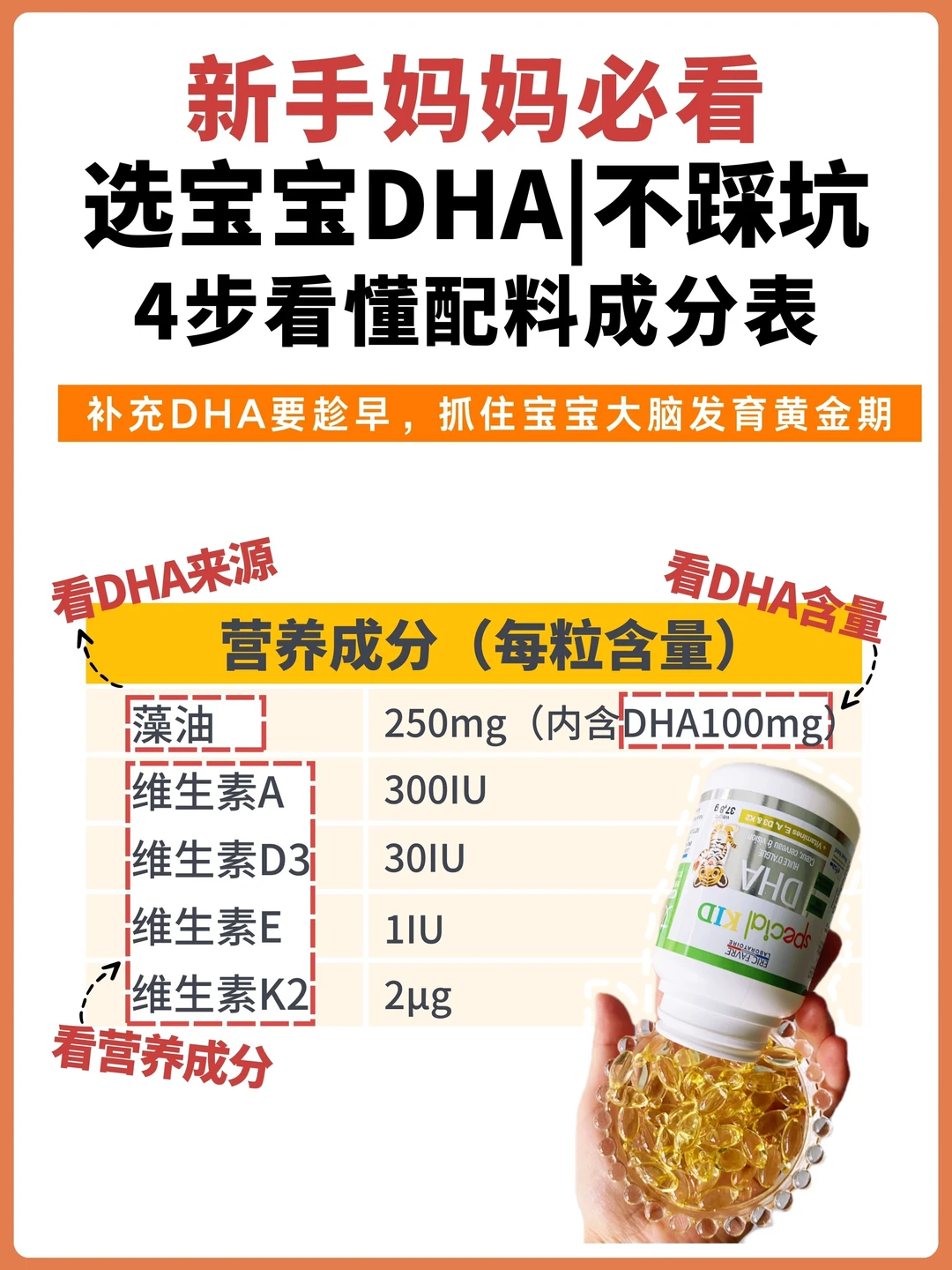 4步读懂“儿童DHA配料表”拒绝盲选不踩坑‼️