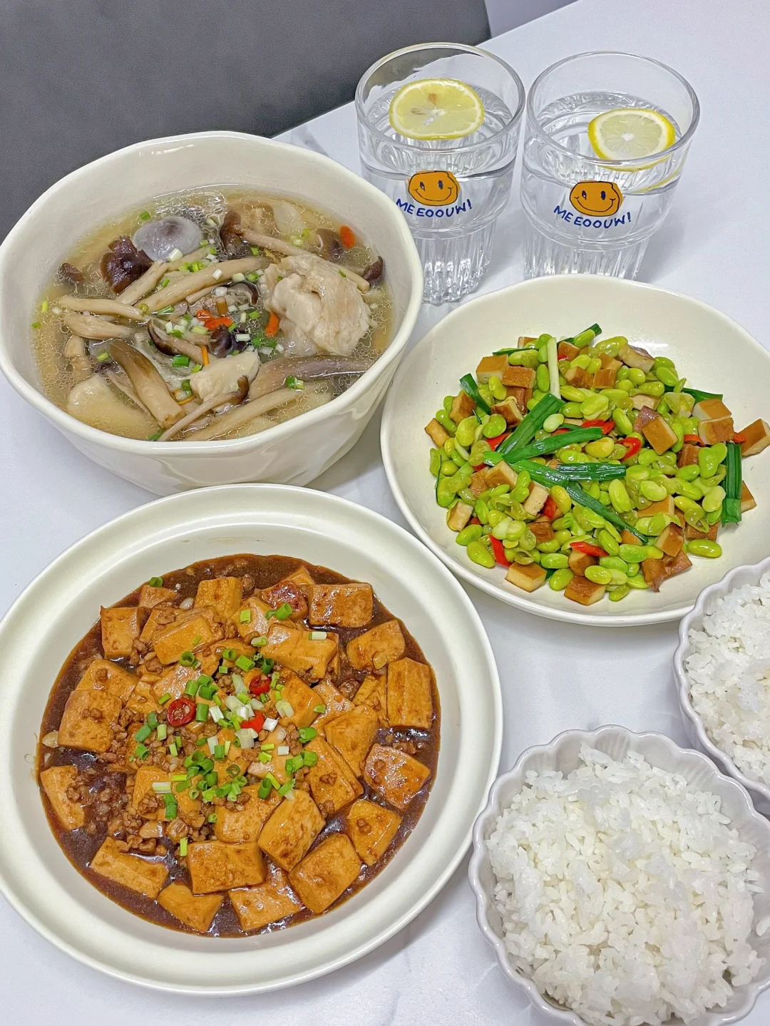 ✅晚餐分享|肉沫豆腐➕大骨菌菇汤➕毛豆