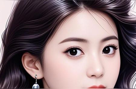 中国极品美女身着精美黑色修身皮衣，冷艳又秀丽。乌黑波浪长发垂落，精致五...