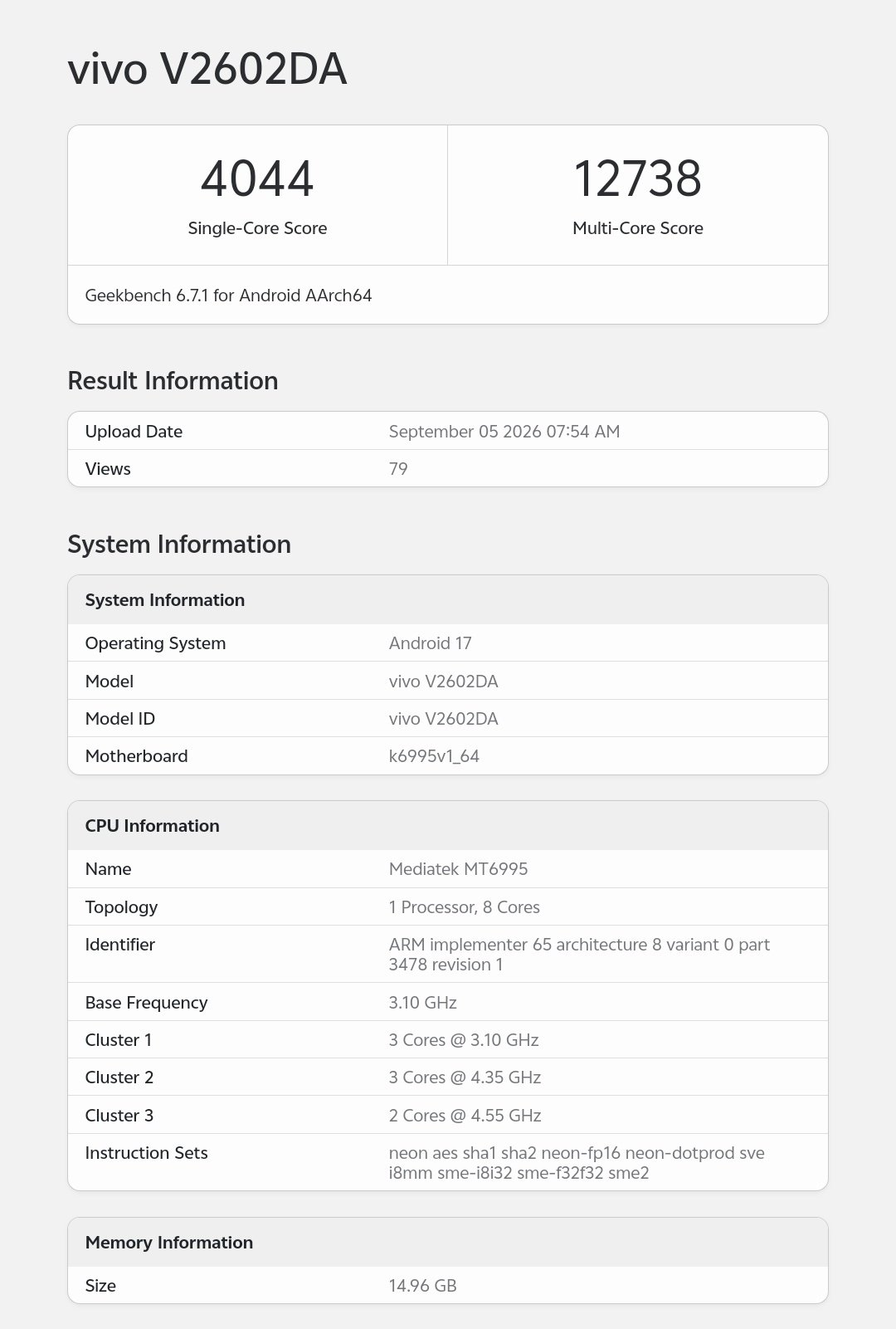 vivo X500 Pro Max 天玑9600Pro

单核4044（Max） 多核12738（Max）

#数码闲聊站[超话]# ​