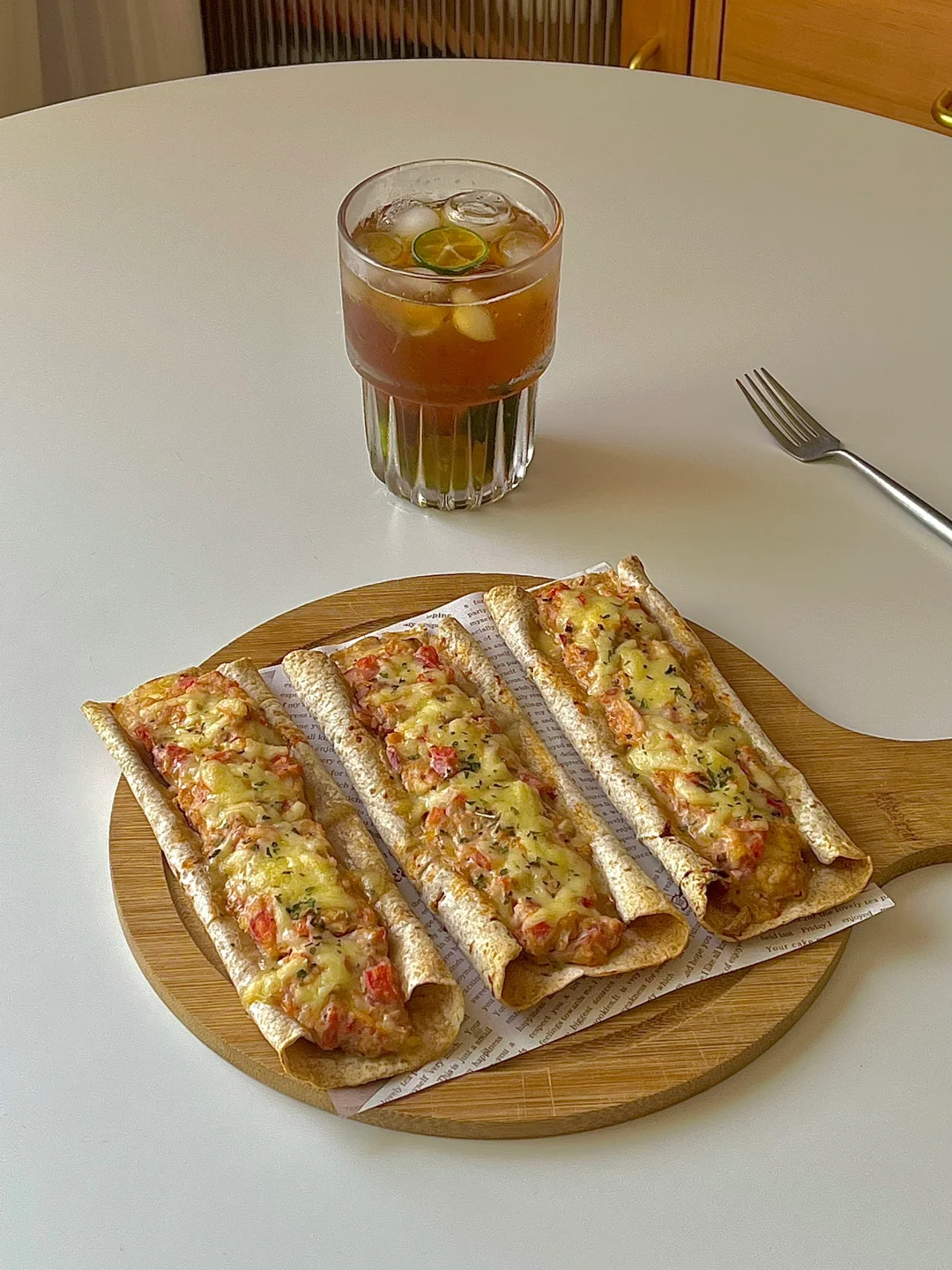 ☀️工作日早餐｜低卡版～鸡胸肉番茄芝士卷饼