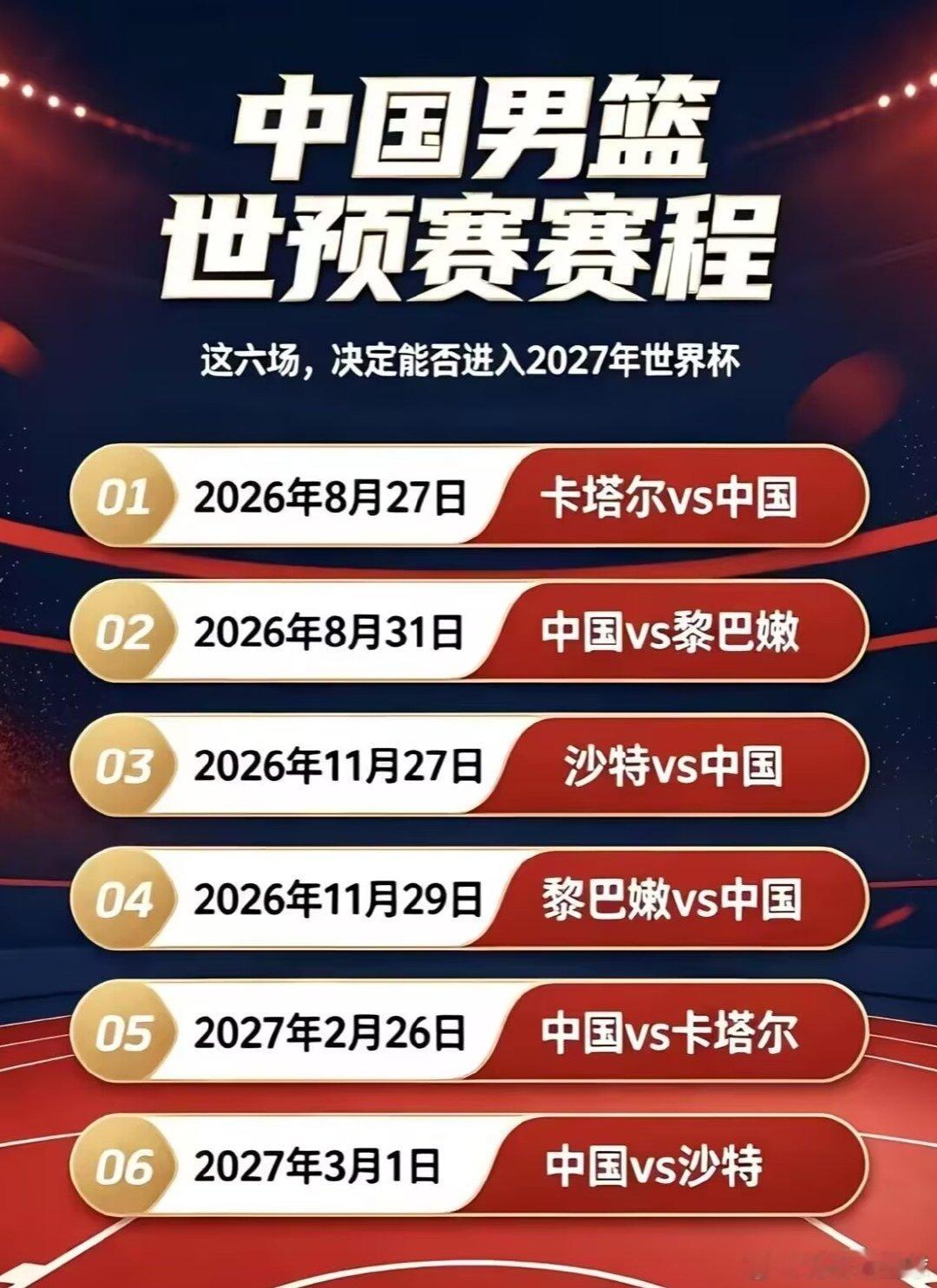 中国🇨🇳男篮世预赛完整赛程表[太开心][可爱][嘻嘻][哈哈][鼓...