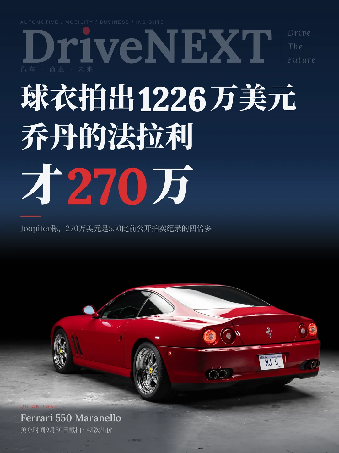 球衣拍出1226万美元，乔丹的法拉利才270万