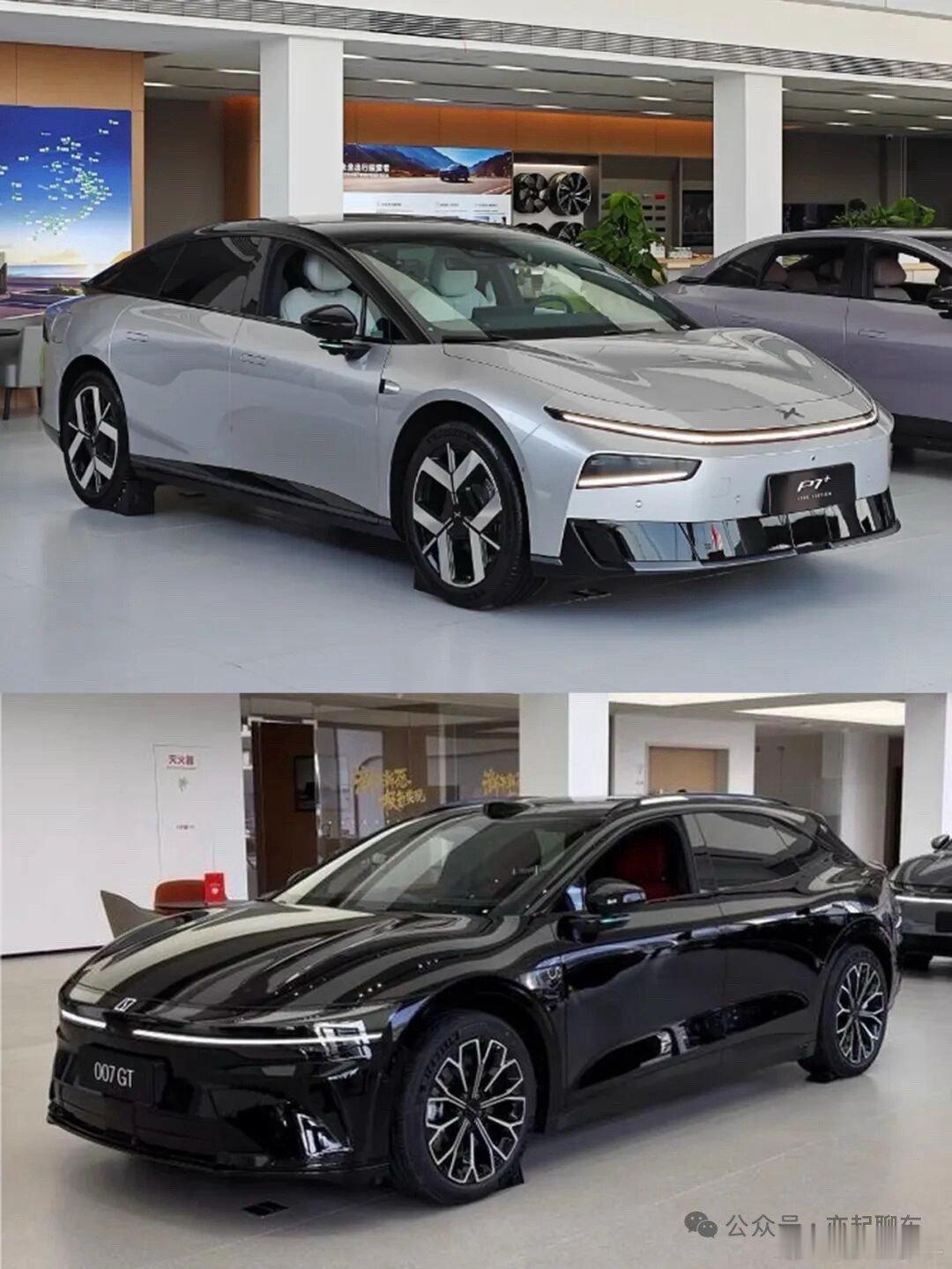 20万级纯电轿跑怎么选？极氪007对比小鹏P7+
正文：
不少车友在纠结焕新极氪007和小鹏P7+，两台车定位接近，但取向完全不一样。

✅小鹏P7+
车身更长，轴距3000mm，后排空间宽裕，掀背尾门，家用实用性强。全系没有后轮转向，提供纯电、增程两种动力。

✅焕新极氪007
标配后轮转向，低速转弯半径小，操 ​