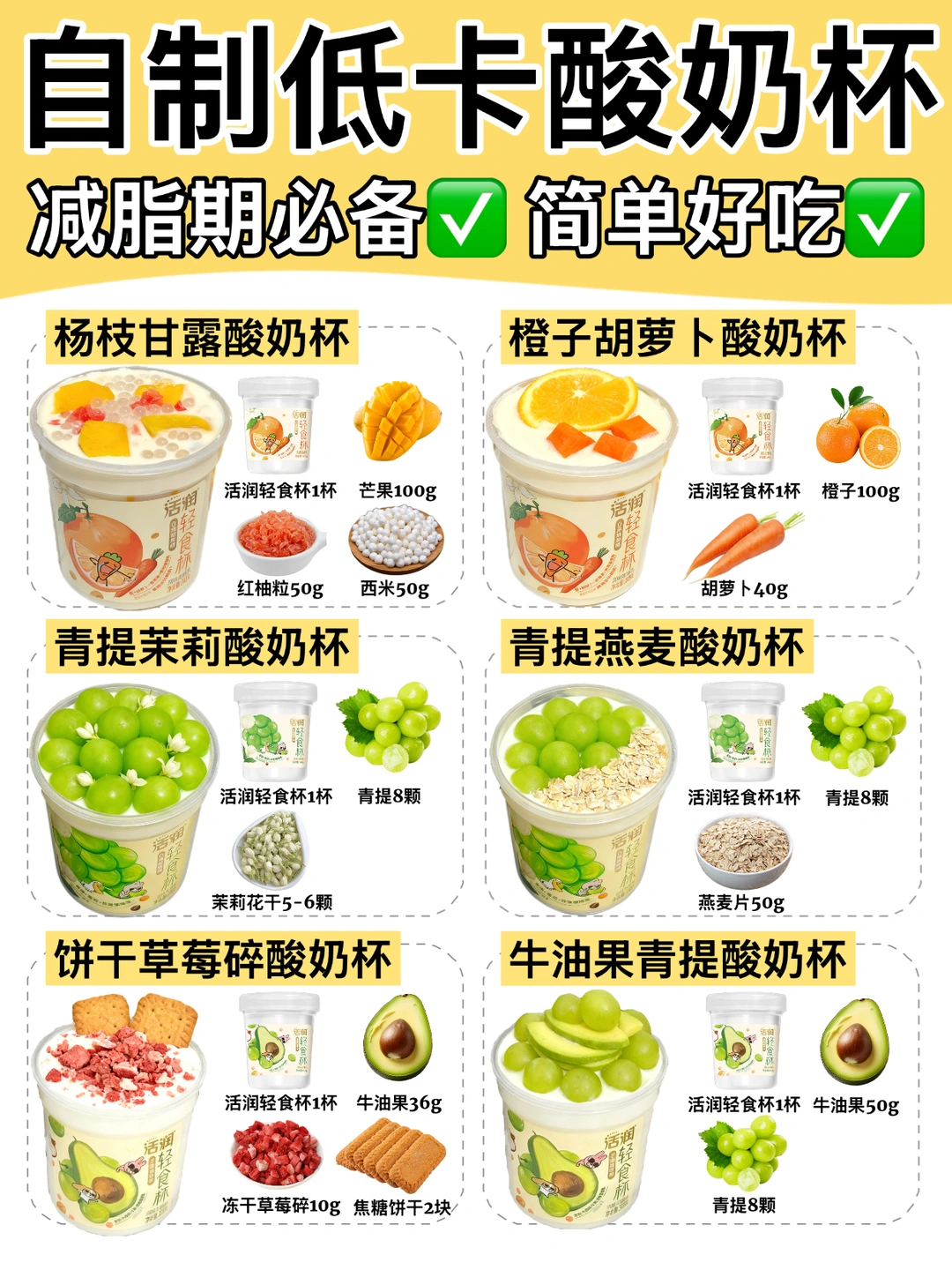 减脂夜宵吃什么‼️6款低卡酸奶杯㊙️5分钟搞定