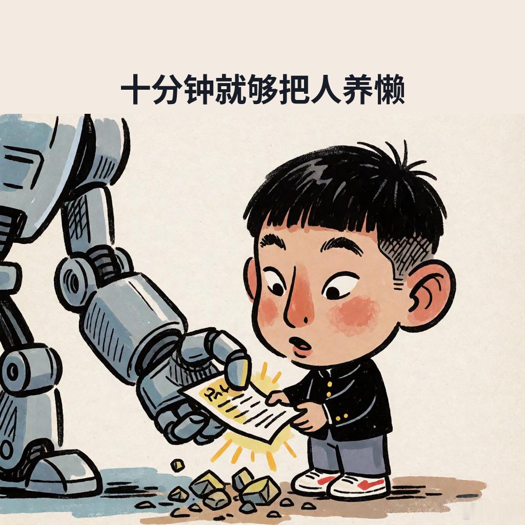 伯克利那边做了个实验，一千二百多号人，网上招来的。

第一组三百五十四个人，做十五道分数题。一半人自己算，另一半人旁边开着 ChatGPT，不光能问，还能直接要答案。

开头那部分你猜得到，有 AI 的那组又快又准。但做到第十二题，研究人员把 AI 收走了。

就那一刻，那组人几乎立刻不行了。算错的算 ​