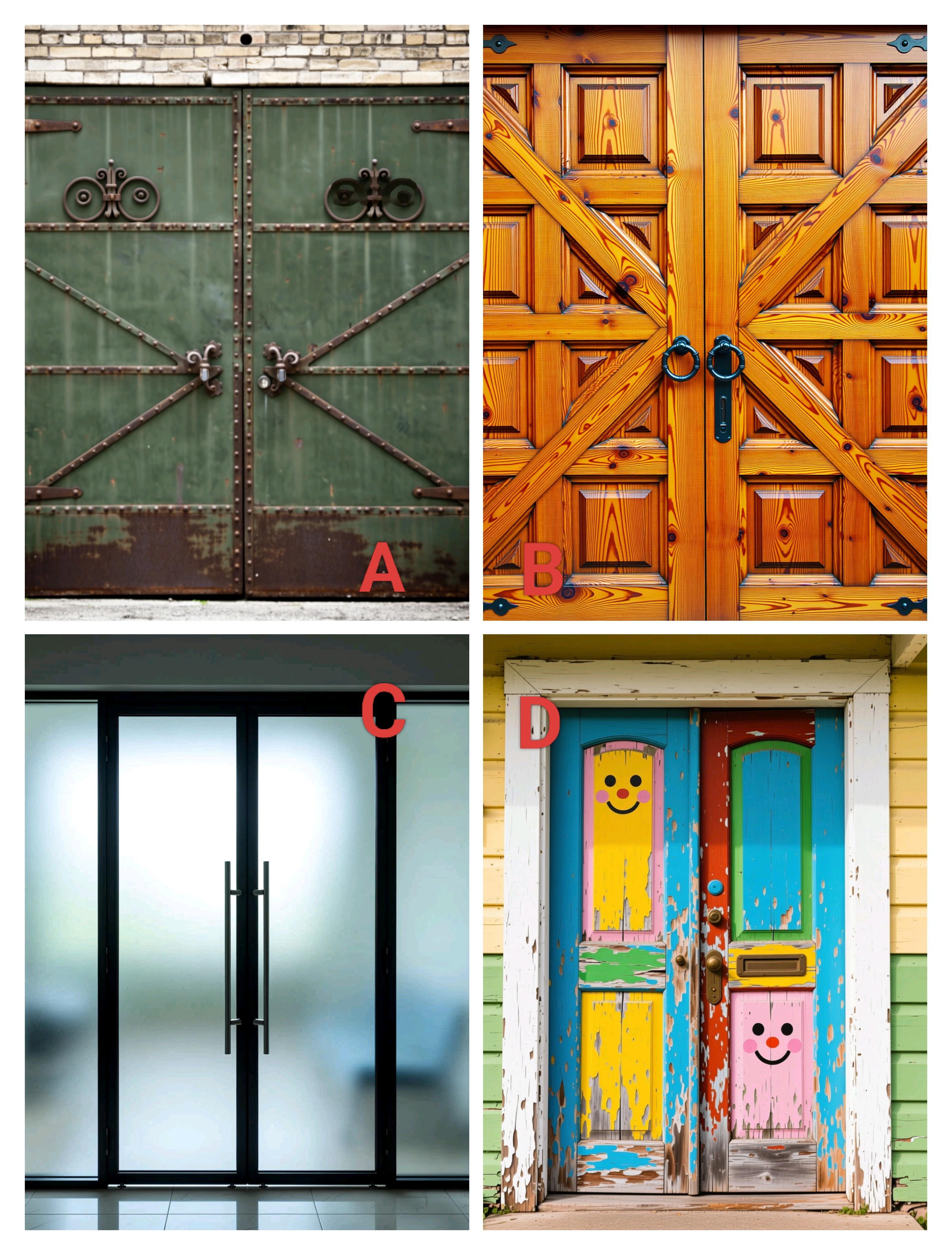 请放轻松心态参与。想象你面前有四扇不同风格的门，你必须选择一扇进入。你...