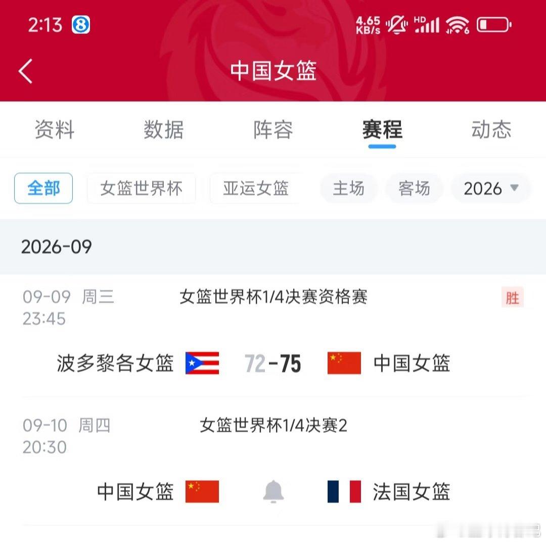 女篮世界杯，中国女篮75-72力克波多黎各，成功打进八强。接下来，她们将在8进4的比赛中对阵法国女篮。 #中国女篮 有惊无险进八强# ​