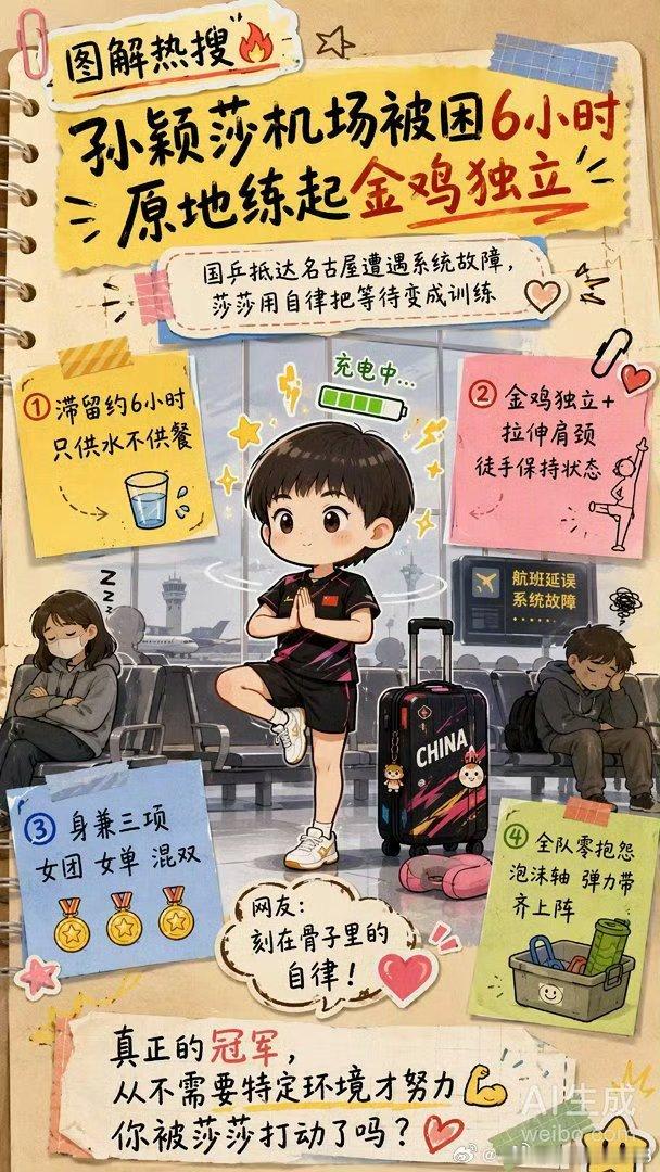 #孙颖莎被困机场期间锻炼身体# 于困境处自持，于细碎处自律✨ ​