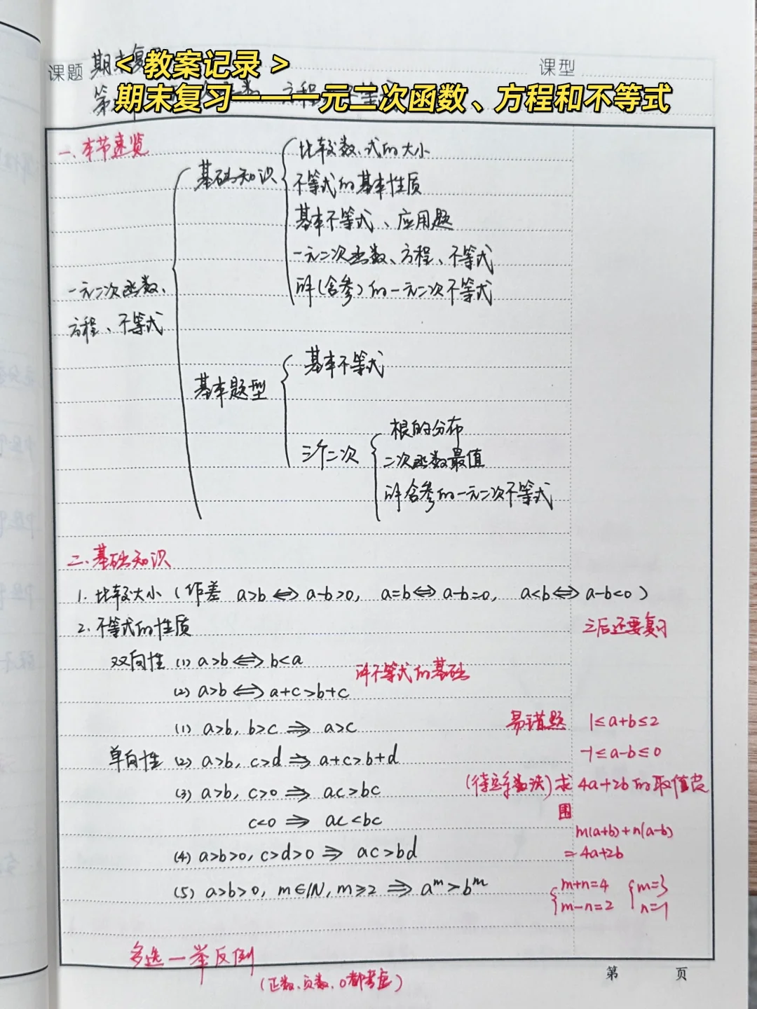 期末复习——一元二次函数、方程和不等式