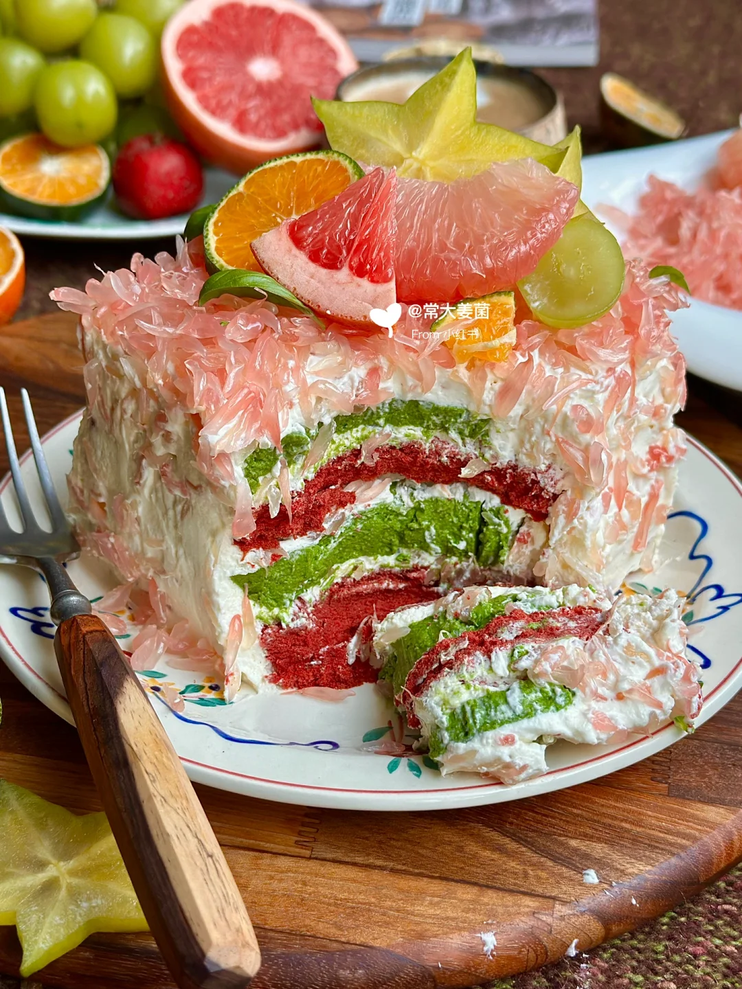 柚子抹茶奶冻小蛋糕🍵🍓🎄圣诞漂亮饭吃它！