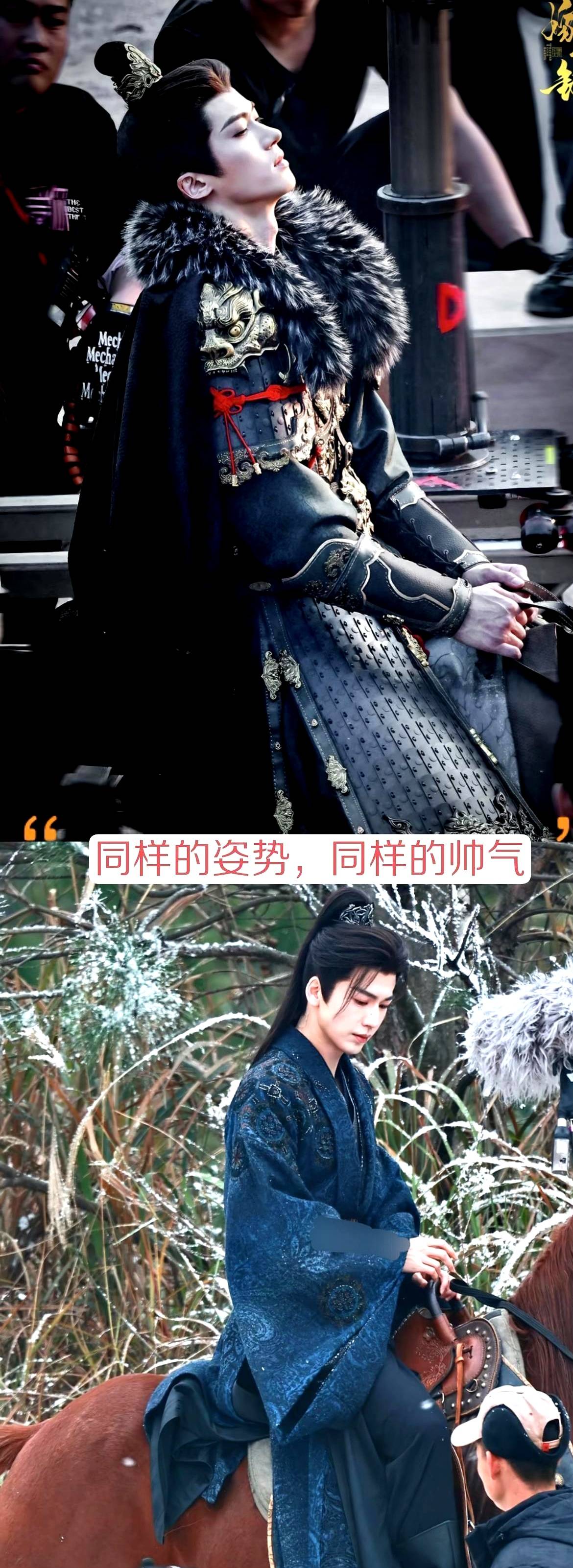 古装剧双人共骑，最能测出男演员的荷尔

蒙成色。张凌赫和闫桉这两段戏，直接把两种截然相反的苏感撕开了。

在

逐玉里，张凌赫演谢征，骨架大，策马奔袭带着塞外悍匪

的烈劲。单手拉缰绳，把人往怀里猛地一揽，眼神里的进攻性和

占有欲，像烈火烧荒，明目张胆地攻城略地。

转头看

嫁金钗，闫桉演的世子