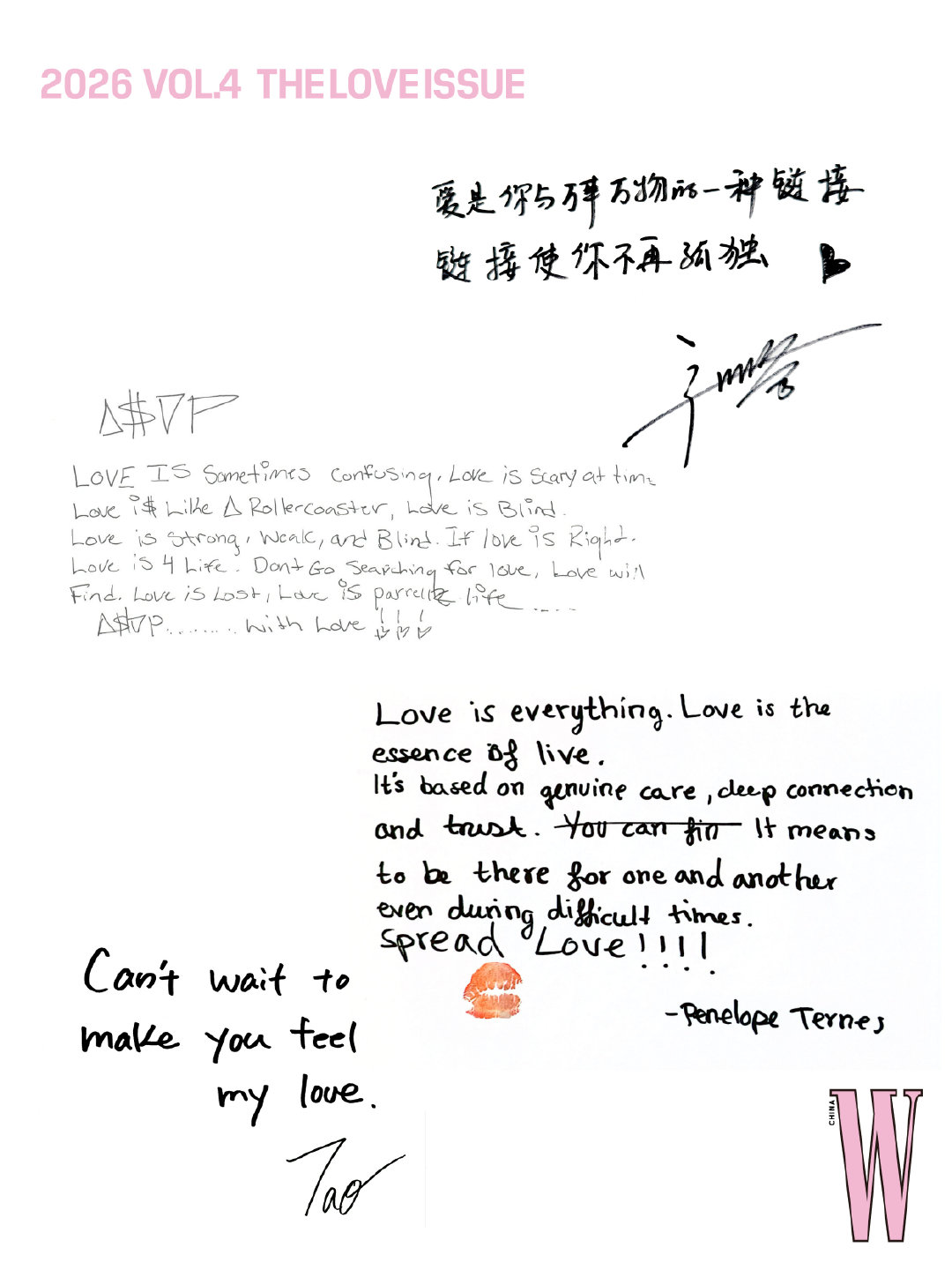 W China The Love Issue 

W中文版发布「The Love Issue」封面阵容——威尼斯影后、中国演员辛芷蕾，戛纳影后、日本超模、演员Tao冈本多绪，美国说唱巨星A$AP Rocky以及德国超模Penelope Ternes将共同登上封面～📸 ​
