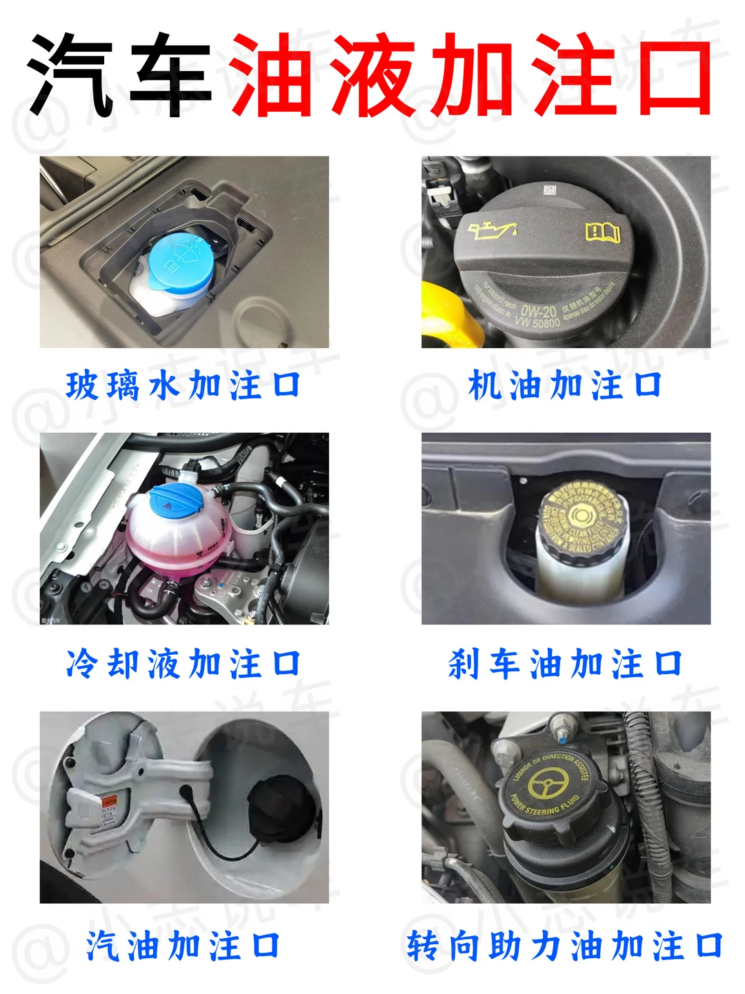 新手必存！保姆级汽车6大加注口位置和用途‼️
