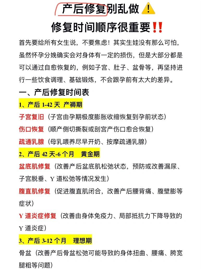 产后护理做错危害大⚠️时间顺序很重要！‼️
