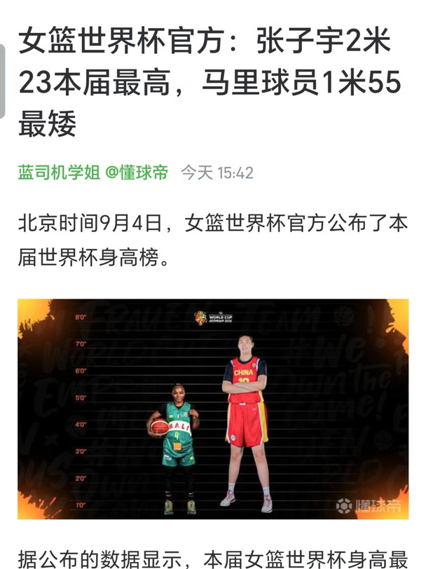 本届女篮世界杯“最萌身高差”出炉