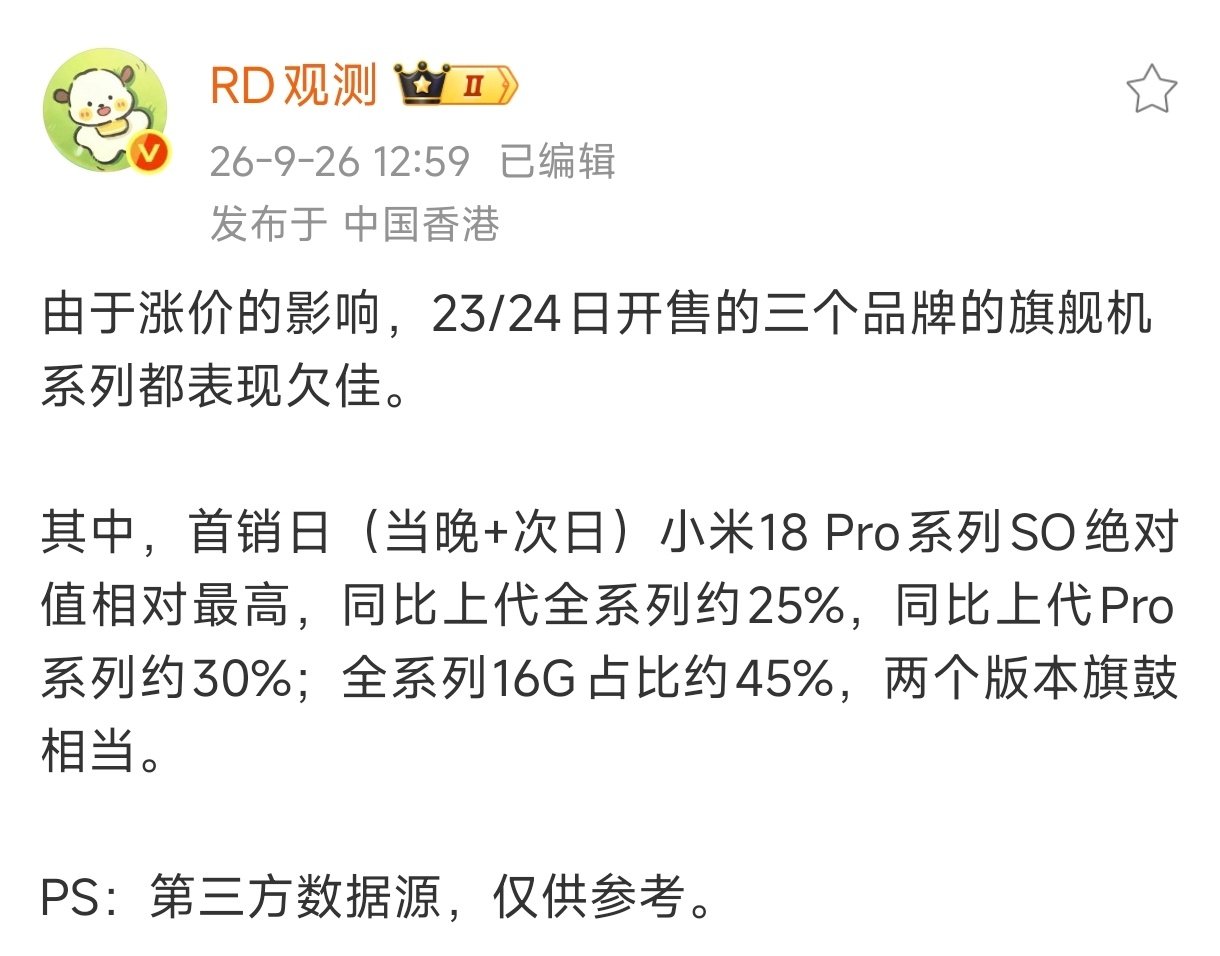 小米18Pro系列首销销量战报其实很好发！毕竟有双差异化卖点，随便加个定语就是第一！ ​