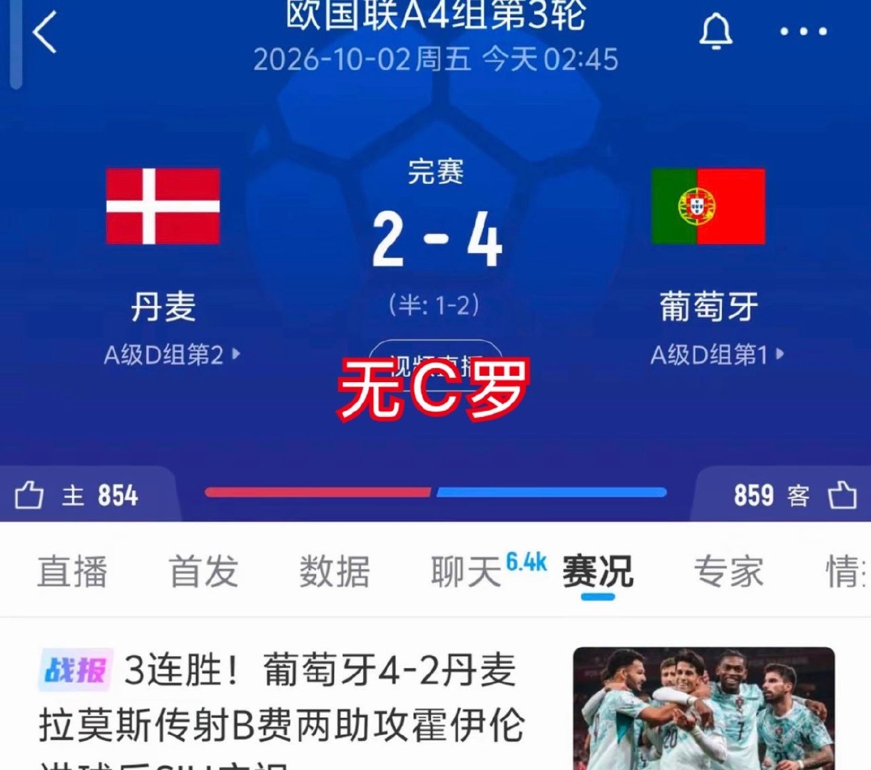 #葡萄牙4比2丹麦#只能说立竿见影 ​