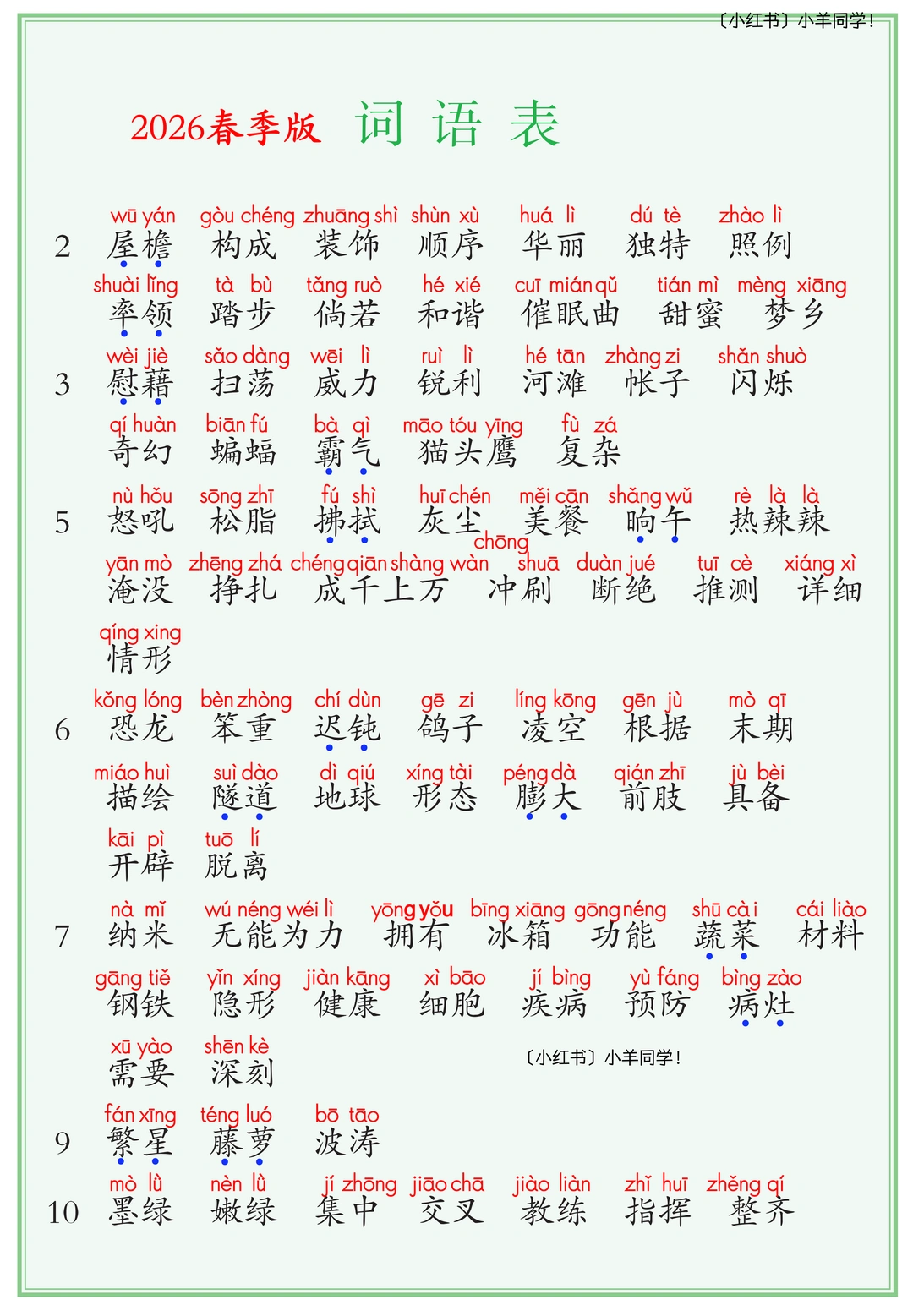 四年级下册丨词语表+写字表+识字表【新版】
