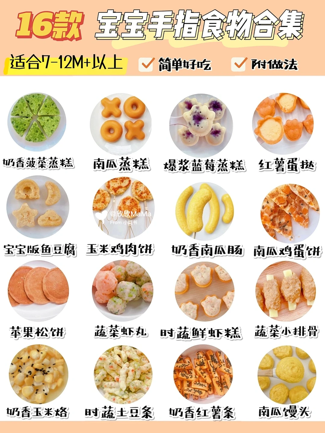 7M+起宝宝辅食｜16款宝宝手指食物合集｜软糯