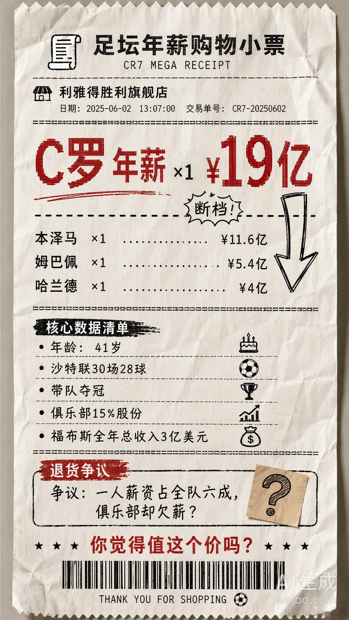 C罗年薪19亿，这数字看着确实吓人，但细看背后的账本，你会发现这钱拿得...