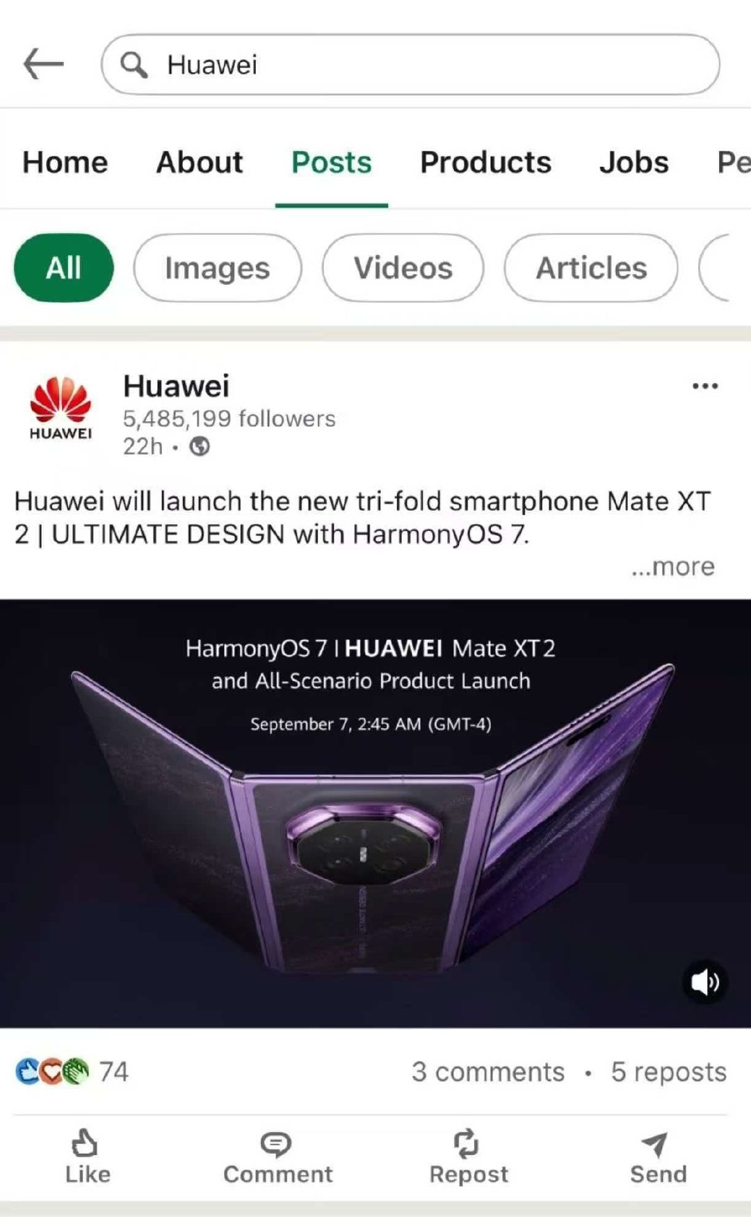 华为上一次全球直播发布会是什么时候？6年前

今天的HarmonyOS 7｜HUAWEI Mate XT 2 及全场景新品发布会，将在#五大海外平台同时直播华为发布会# 再次高调的告诉全世界。

我失去的，要凭本事全部拿回来！#华为发布会全球直播# 

韬定律新品今天登场！ ​