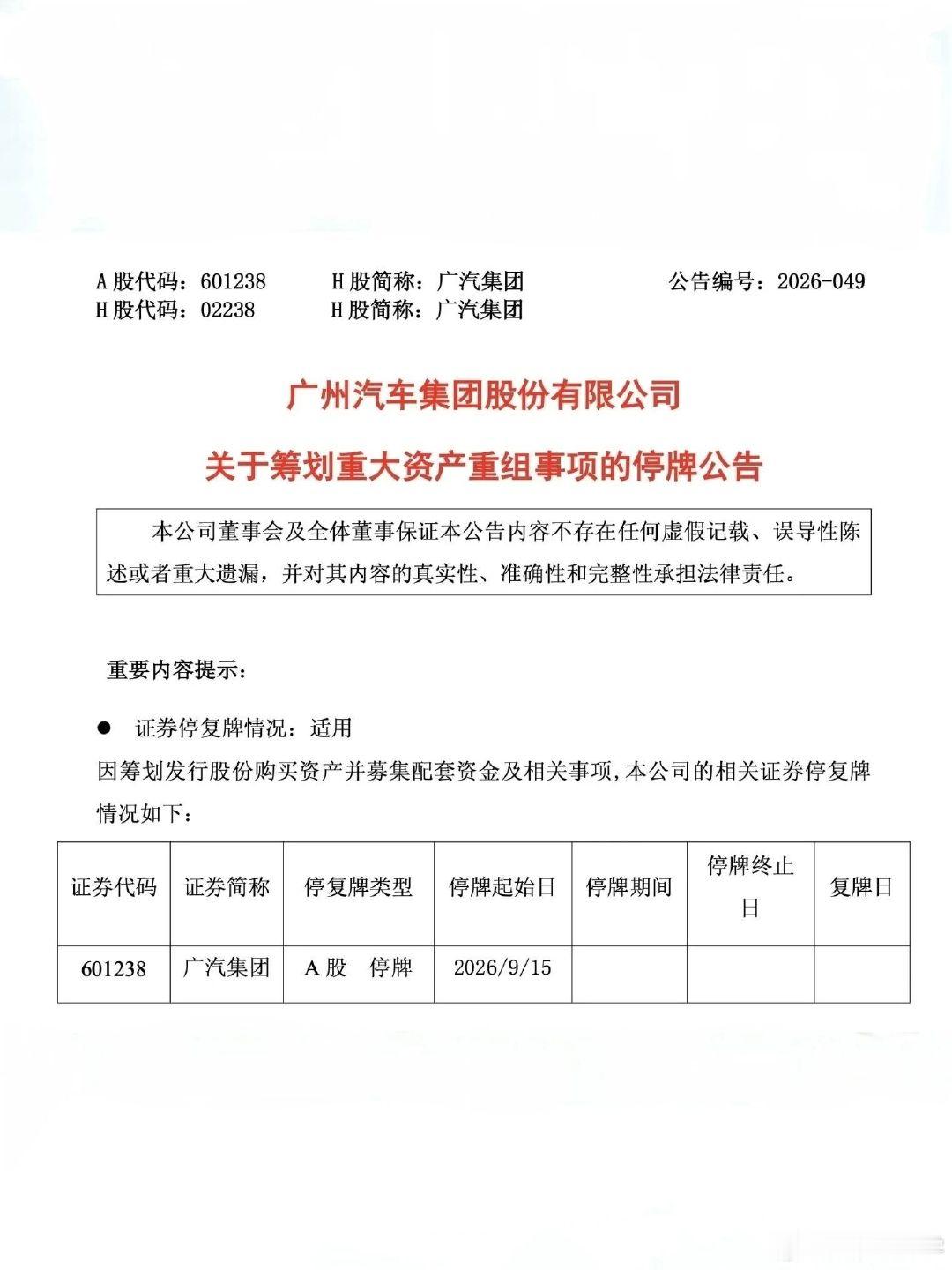 #广汽 重组#一纸停牌公告，广汽集团正式启动重大资产重组，发行股份收购资产并配套募资。
行业淘汰赛到了深水区，不再只是产品层面的比拼，资本与资产的重构，已经成为车企重塑底盘的关键手段。
这次重组究竟是理顺内部业务，还是向外整合资源，静待方案揭开答案。
你看好这场整合吗？ ​