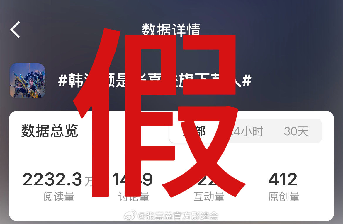 假假假❗热搜词条 #韩沛颖是张嘉益旗下艺人# 及相关内容为不实传闻，作为影迷会坚决抵制涉及演员张嘉益的任何形式的造谣传谣行为。
同时，恳请广大网友保持理性，以权威发布信息为准，切勿轻信、捏造、发布、传播上述不实信息。 ​