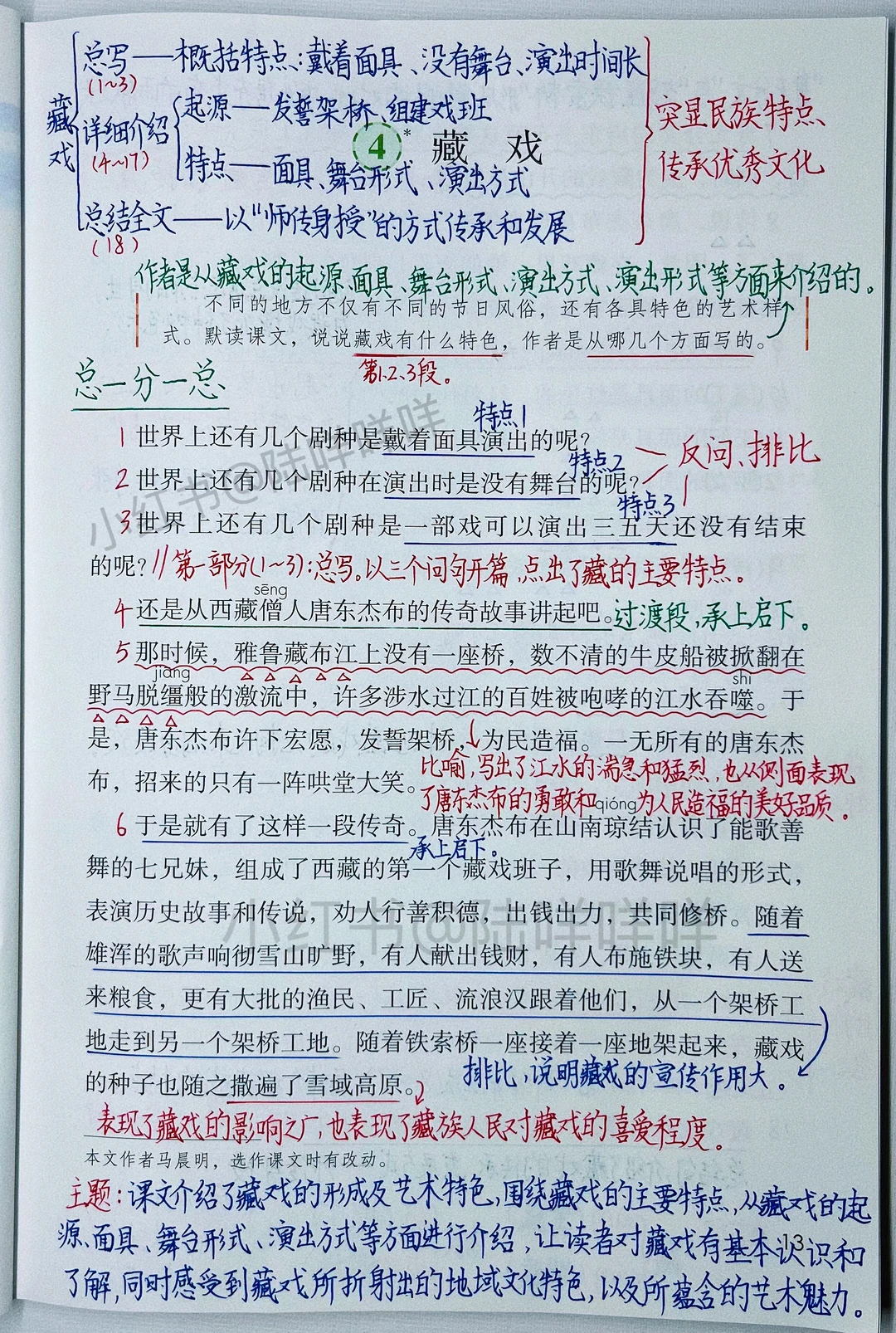 好书推荐｜六下语文第4课《藏戏》课堂笔记