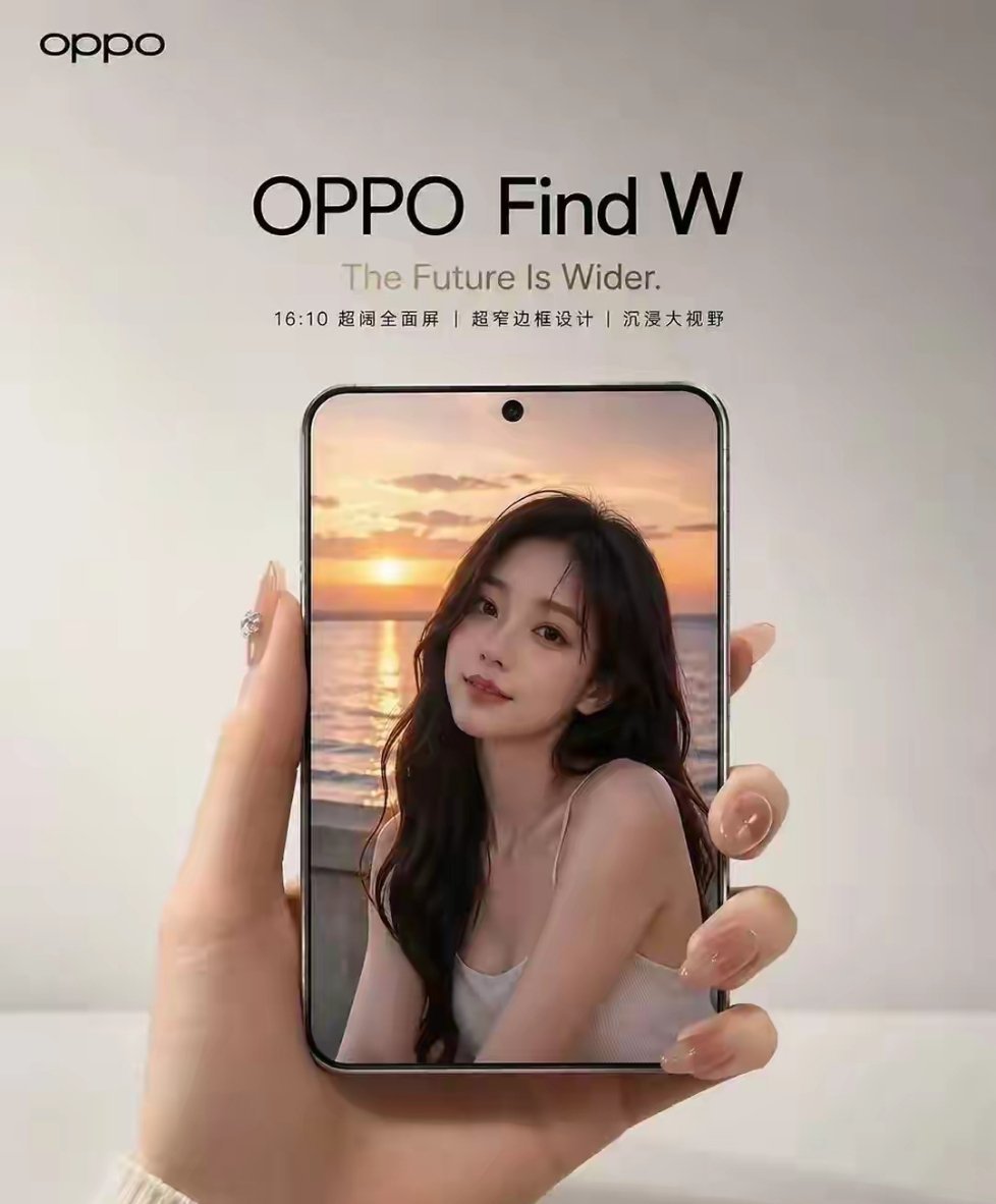 2027 年，夏季！OPPO Find W定位差异化直板旗舰，介于标准版Find X和折叠屏之间，既有直板机便携省心，又拥有接近折叠内屏的宽阔视野，填补市场空白机型，预计明年上半年正式发布。

对比折叠屏，无折痕顾虑、整机更轻薄、维修成本更低；对比普通直屏，屏幕视野优势断层领先，预算追求独特体验、讨厌修 ​