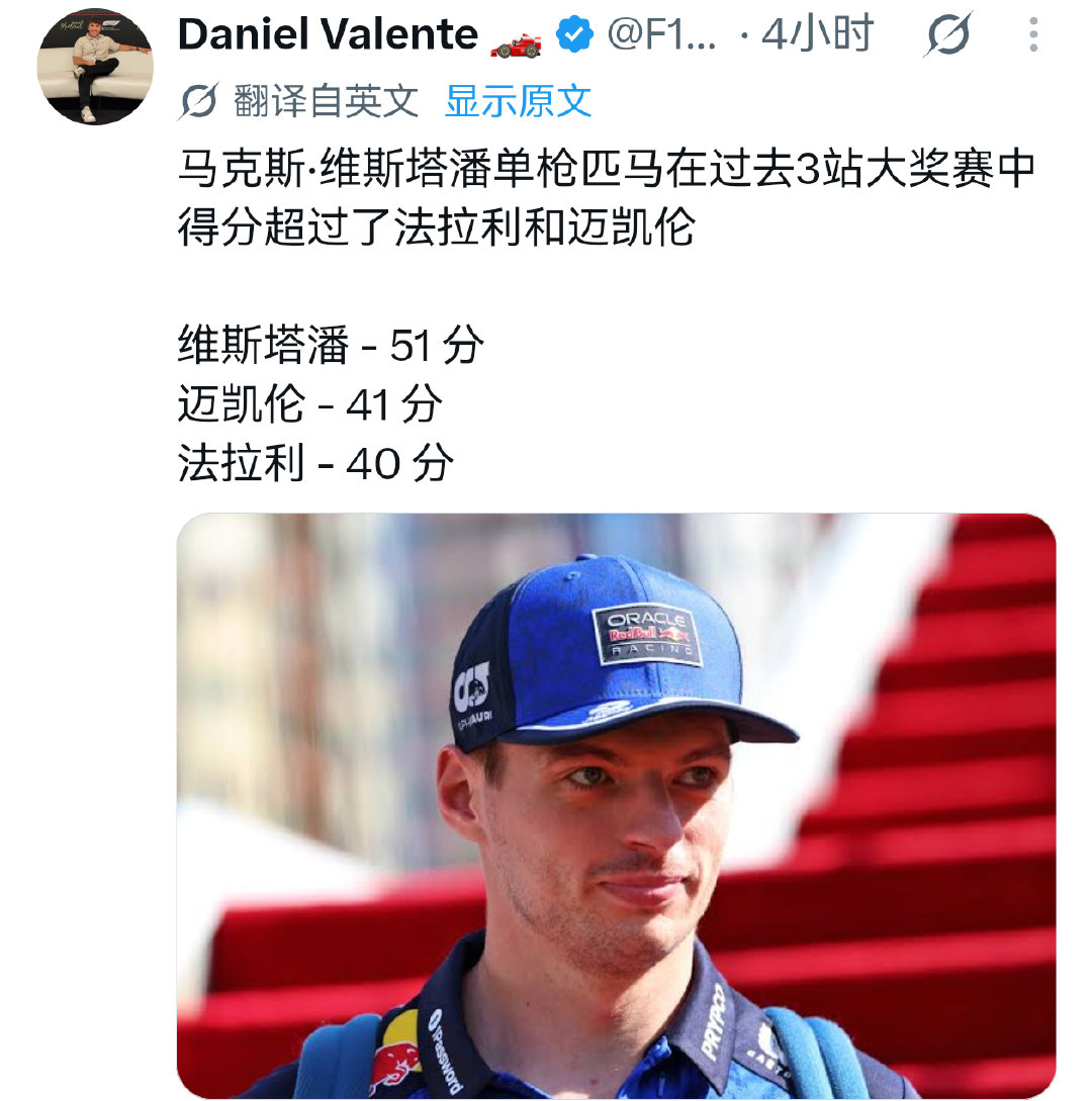 #维斯塔潘[超话]# 

幸好我喜欢的是维斯塔潘，两眼一睁一刷社媒心情美嘟嘟滴[可怜] ​