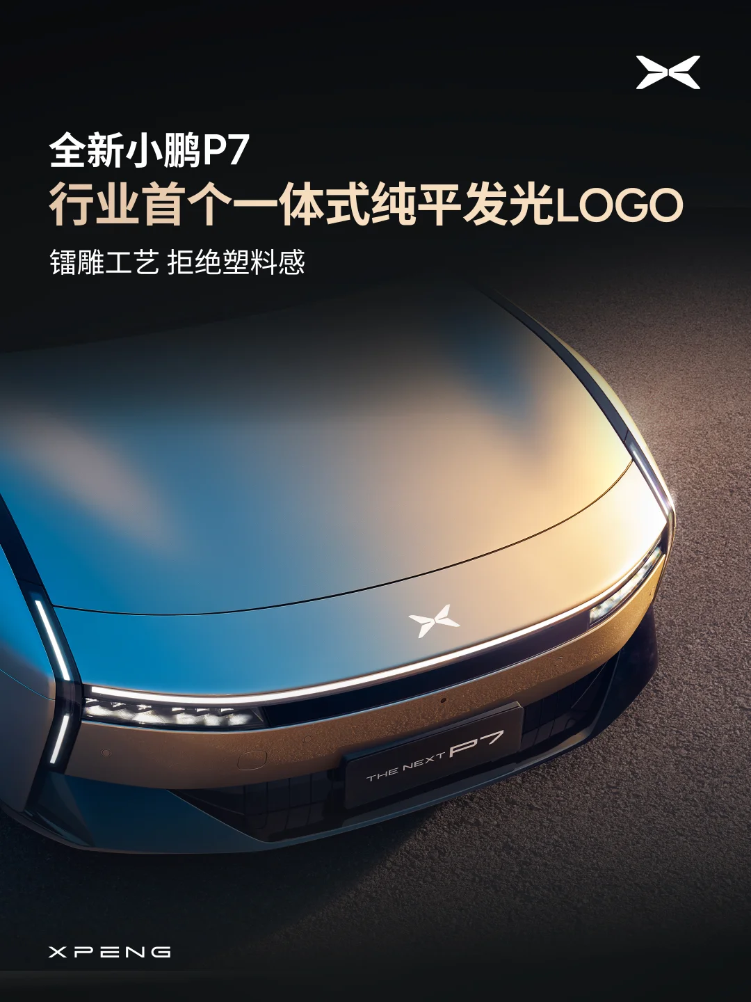 这新P7也太会玩了吧！前脸那个发光logo绝了，牌照架居然还是悬浮的，搭配能自动