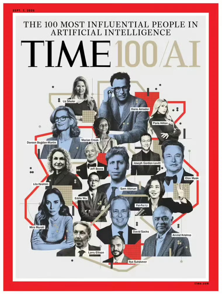 《TIME》自之前「AI一根钢管上的蚂蚱🦗」，昨天最新一篇又推出「2026全球AI百大人物👤」，华人面孔我看有：

🌟Fei-Fei Li（李飞飞）：斯坦福大学教授、World LabsCEO，计算机视觉与ImageNet先驱，聚焦空间智能。

🌟Eddie Wu（吴泳铭）：阿里巴巴集团CEO，将AGI与AI基础设施定为公司核心战略 ​