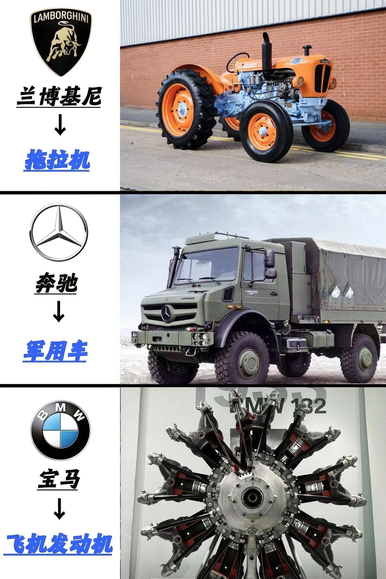 车企老底大盘点：造拖拉机做缝纫机的，最后都去造车了
看着路上跑的汽车，大多数人以为这些车企天生就是干这行的。翻翻老底就会发现，这些牌子最开始干的活儿，跟汽车完全沾不上边。兰博基尼最早是造拖拉机的，宝马捣鼓的是飞机发动机，长安的前身是兵工厂。丰田靠纺织厂起家，雪铁龙做齿轮出身，标致以前是卖五金工具的。