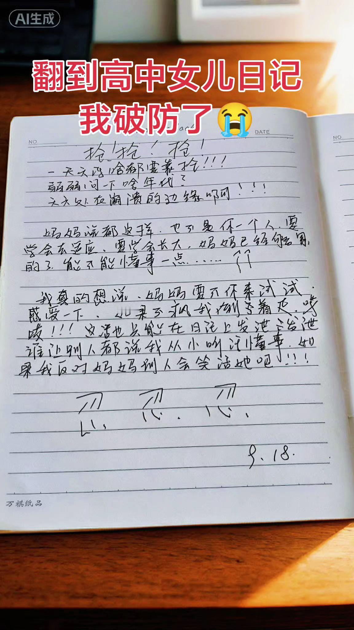 偷拍高中女儿的日记我破防了😭😭😭